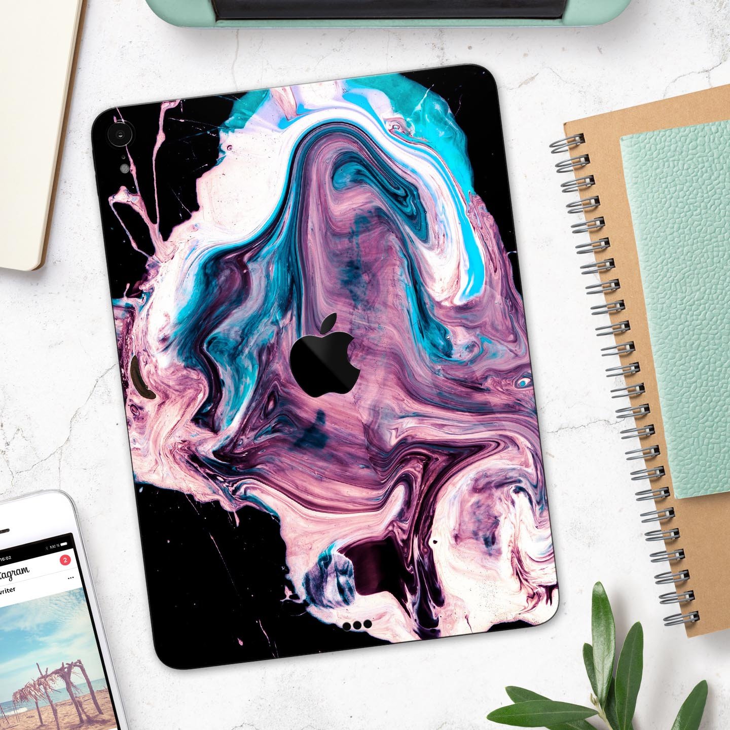 Liquid Abstract Paint V62 skin decal for Apple iPad, showcasing vibrant abstract design and premium 3M material.