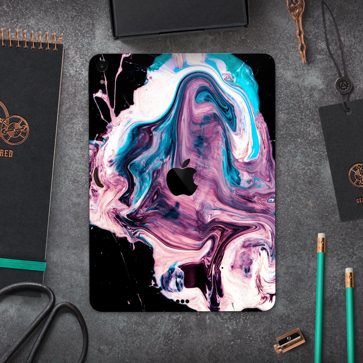 Liquid Abstract Paint V62 skin decal for Apple iPad, showcasing vibrant abstract design and premium 3M material.