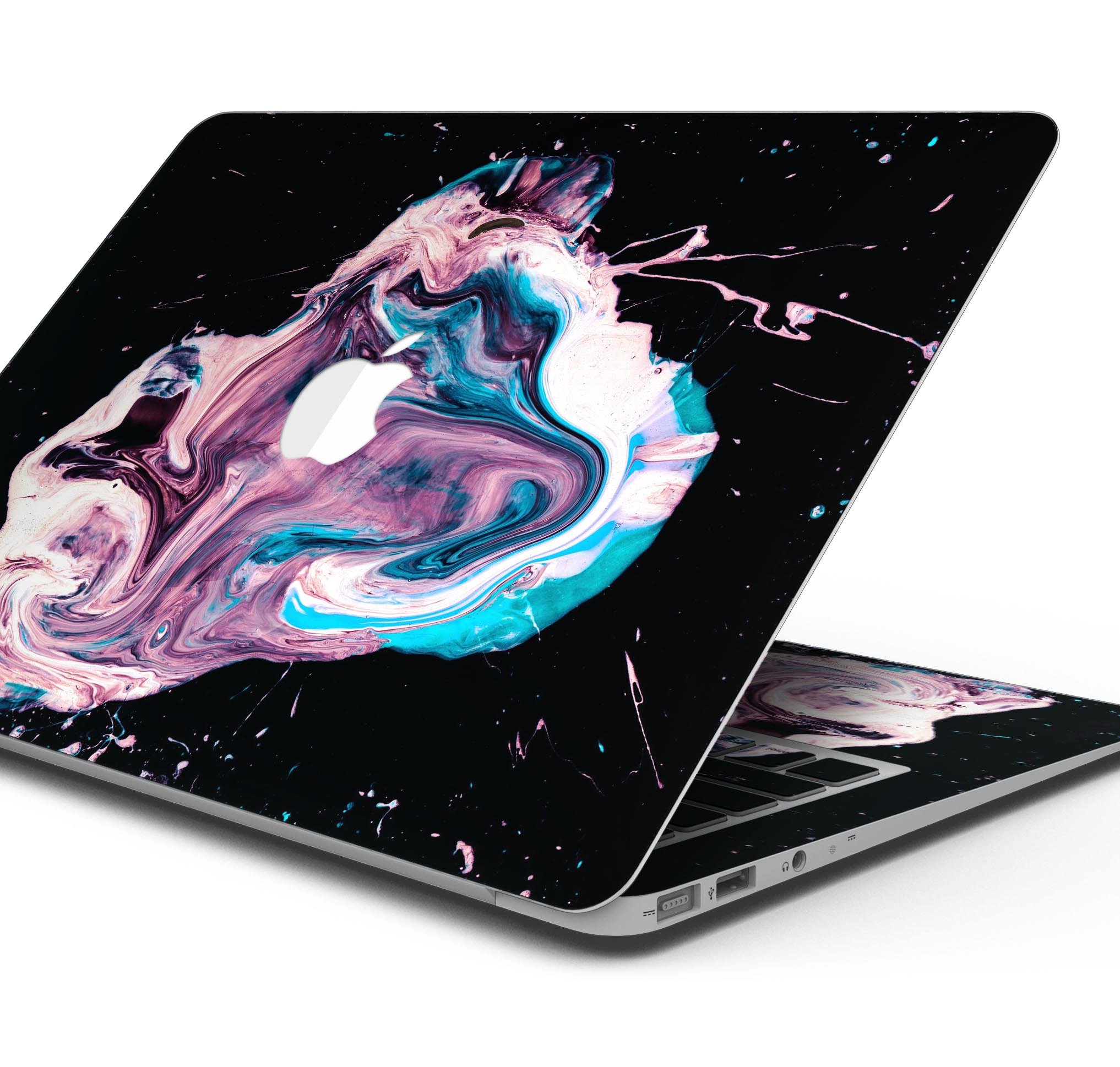 Liquid Abstract Paint V62 skin decal wrap kit for MacBook, showcasing vibrant colors and a sleek design.