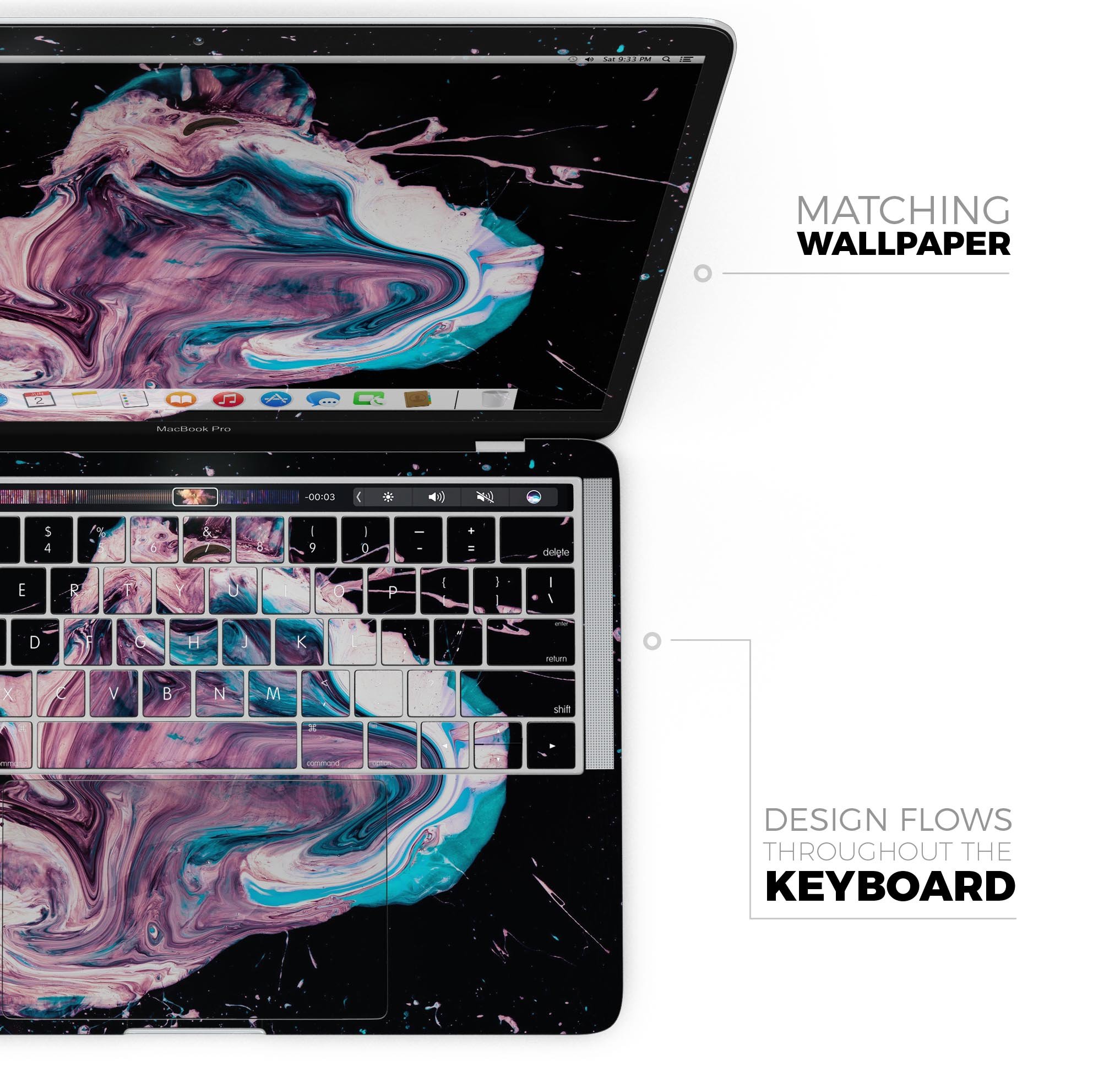 Liquid Abstract Paint V62 skin decal wrap kit for MacBook, showcasing vibrant colors and a sleek design.