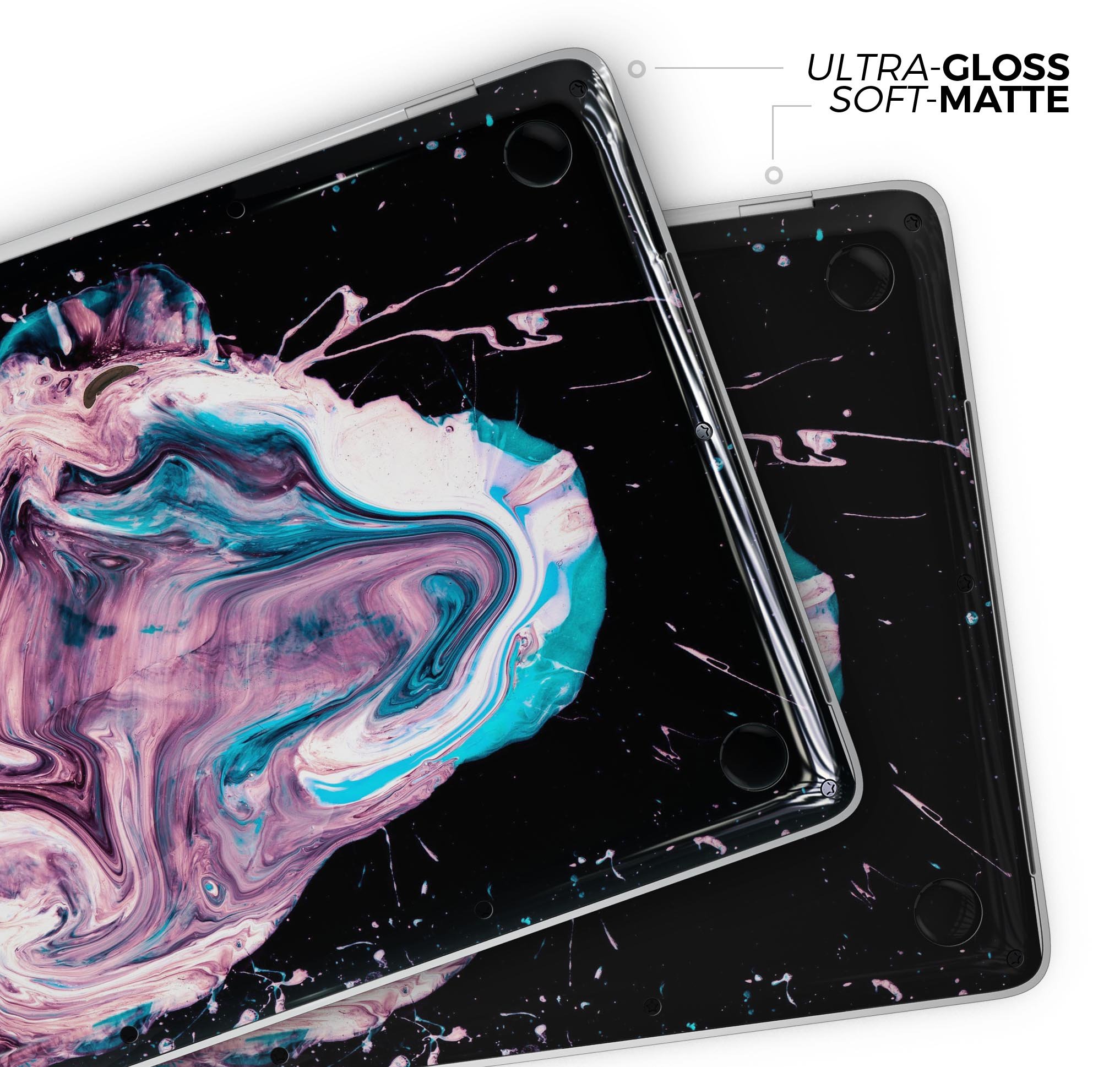 Liquid Abstract Paint V62 skin decal wrap kit for MacBook, showcasing vibrant colors and a sleek design.