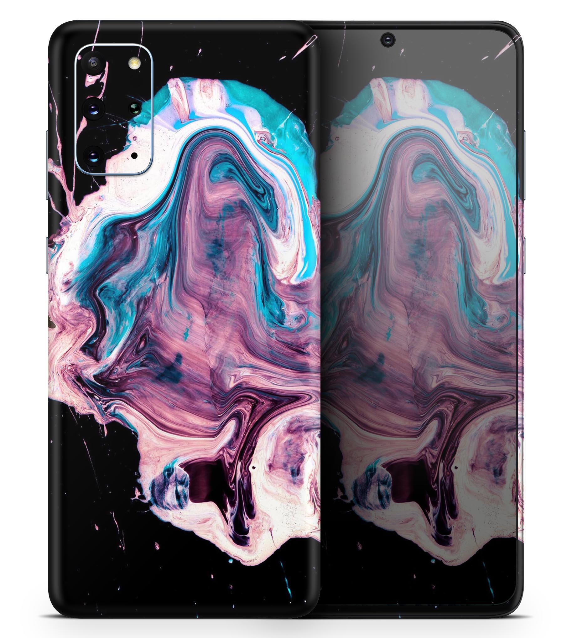 Liquid Abstract Paint V62 Skin-Kit for Samsung Galaxy S-Series, showcasing vibrant design and premium vinyl material.