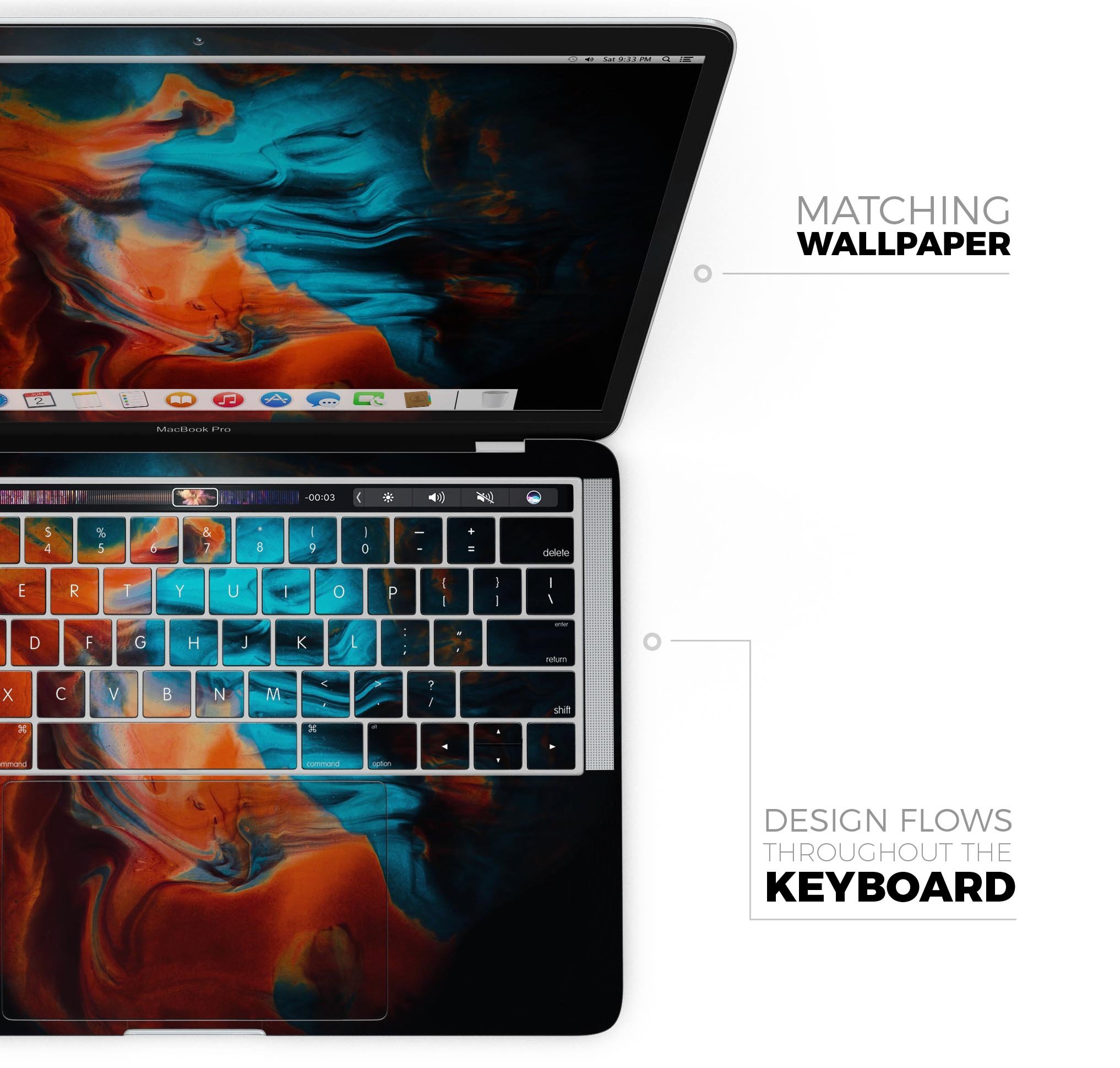Liquid Abstract Paint V64 skin decal wrap kit for Apple MacBook, showcasing vibrant colors and a sleek design.