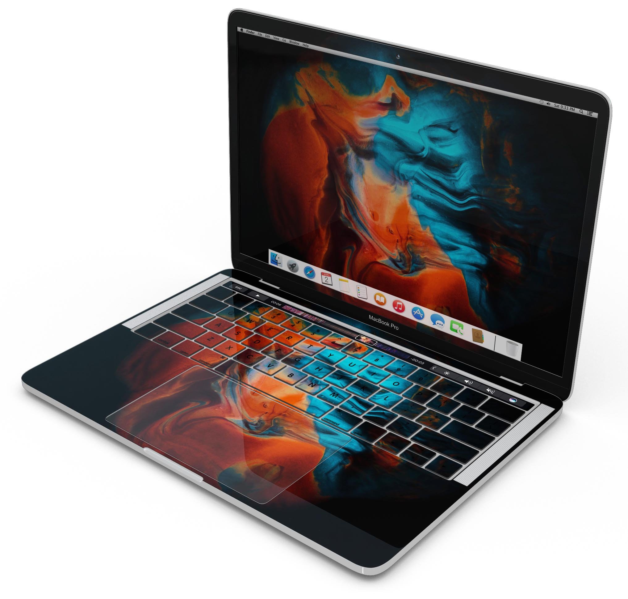 Liquid Abstract Paint V64 skin decal wrap kit for Apple MacBook, showcasing vibrant colors and a sleek design.