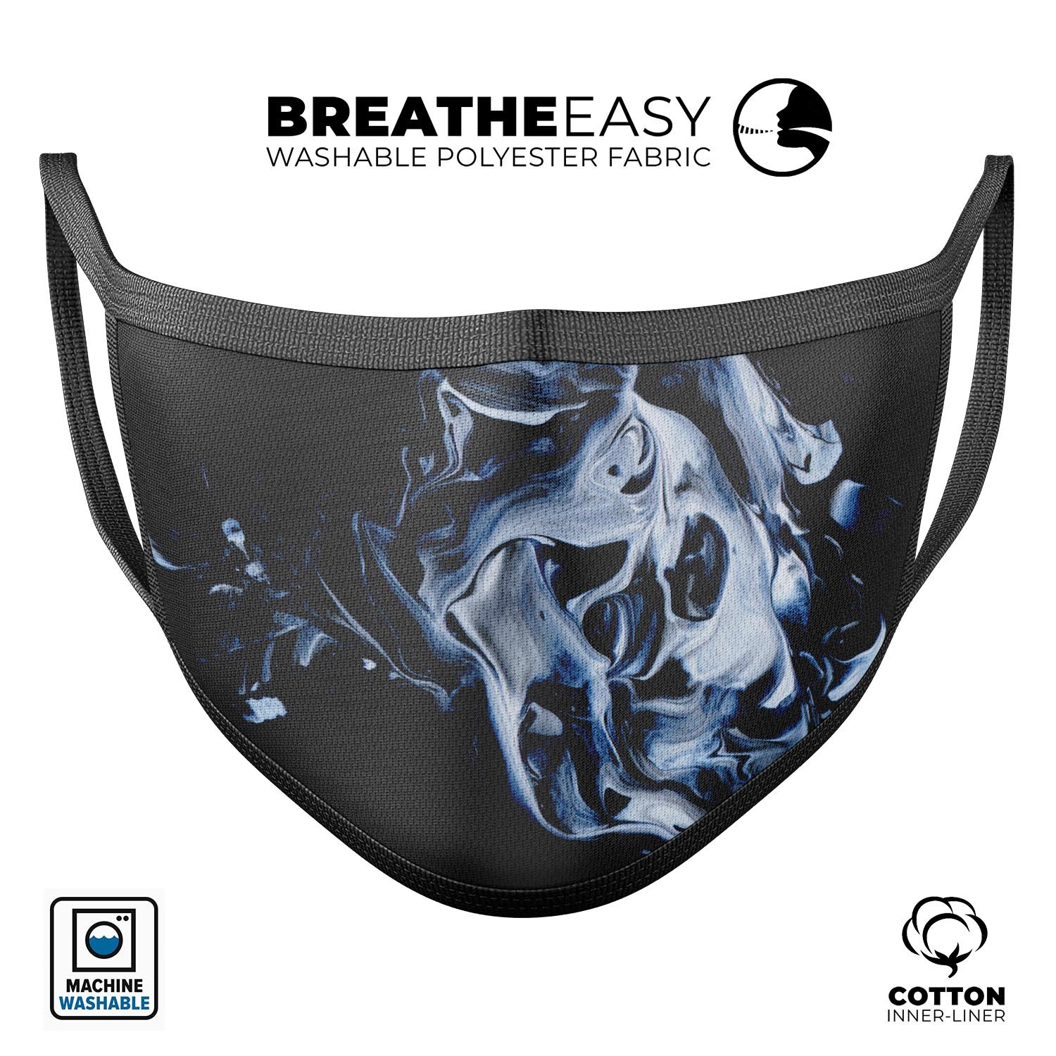 Liquid Abstract Paint V77 face mask featuring vibrant colors and a comfortable design, made in the USA.