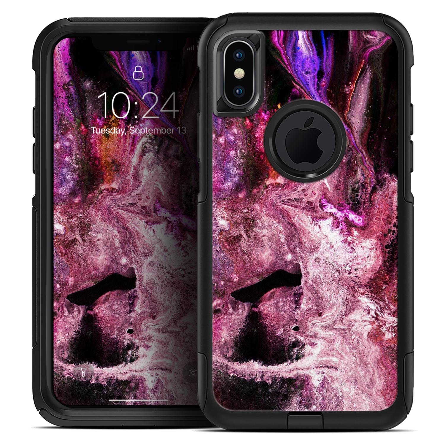 Liquid Abstract Paint V70 Skin Kit for iPhone OtterBox Cases featuring vibrant abstract design and premium 3M material.
