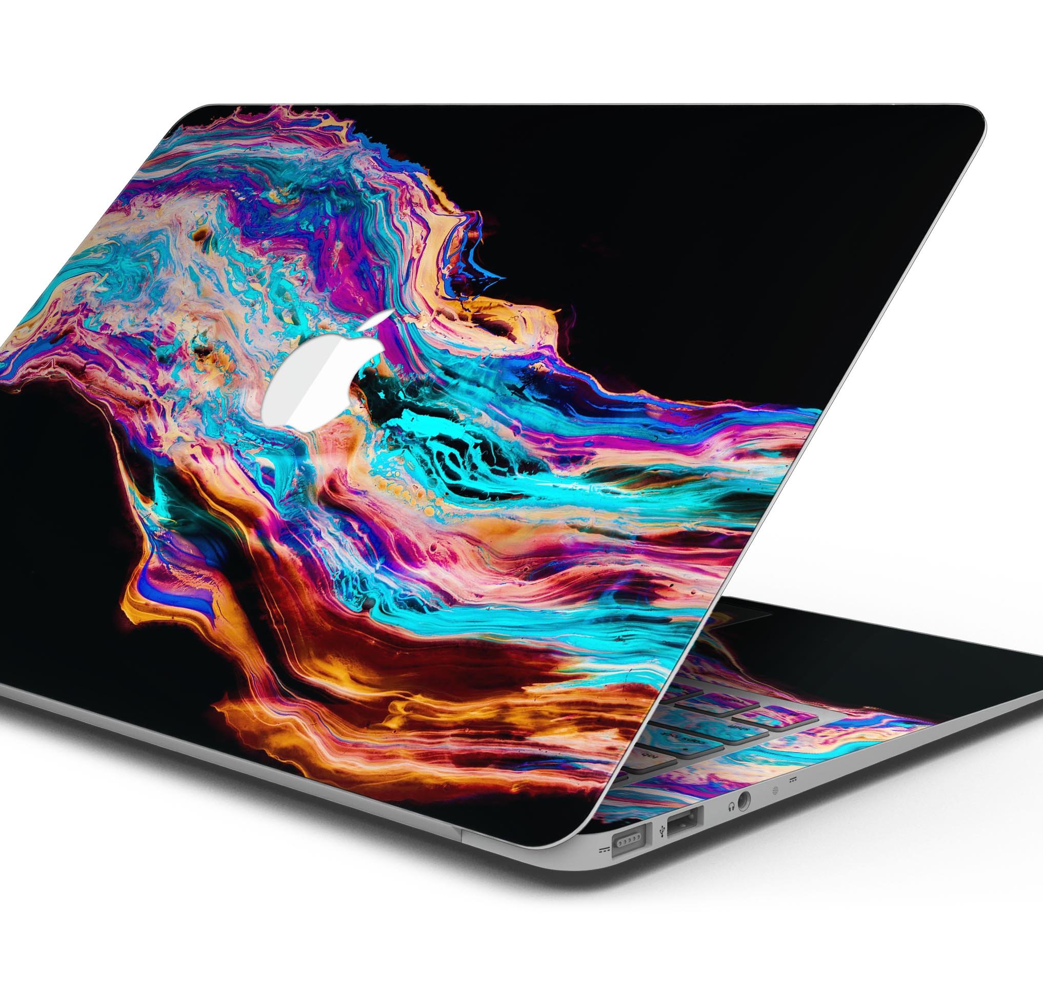 Liquid Abstract Paint V71 skin decal wrap kit for MacBook, showcasing vibrant colors and a sleek design.
