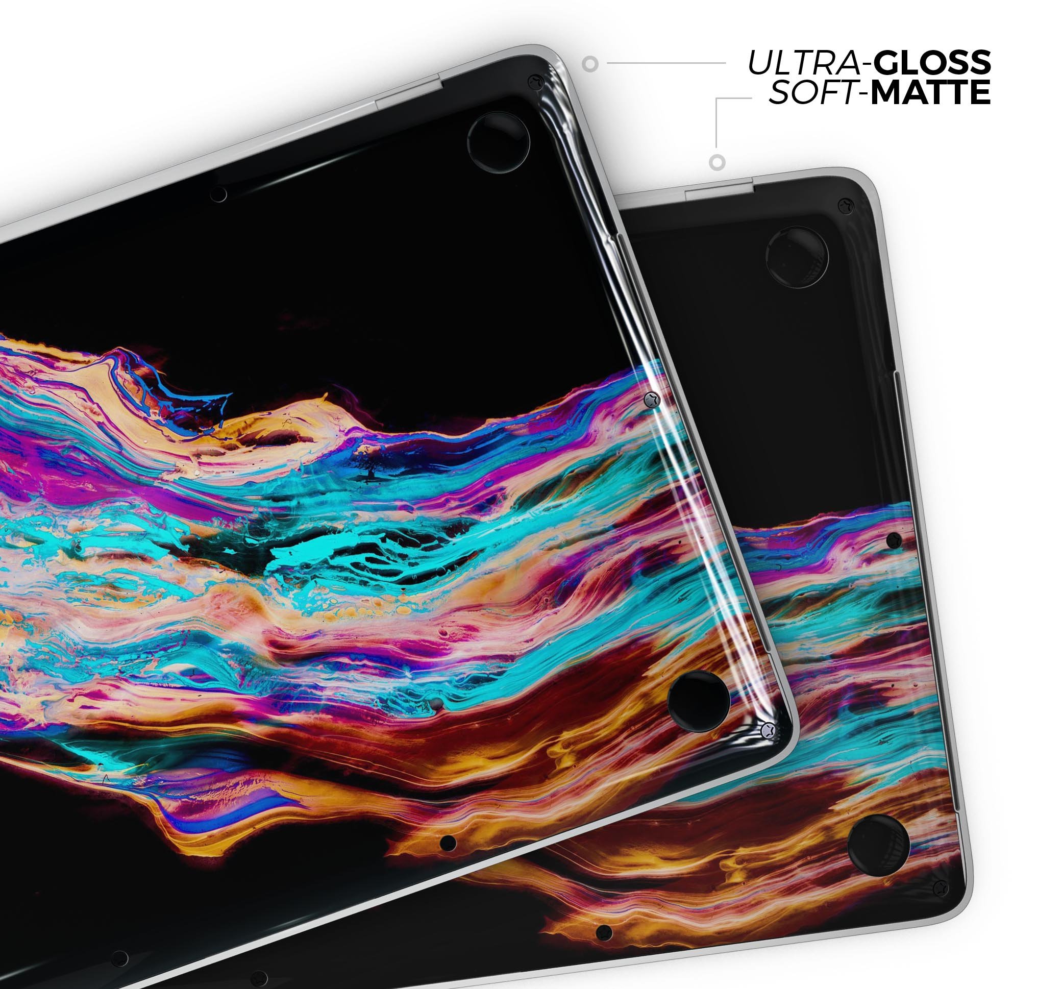 Liquid Abstract Paint V71 skin decal wrap kit for MacBook, showcasing vibrant colors and a sleek design.