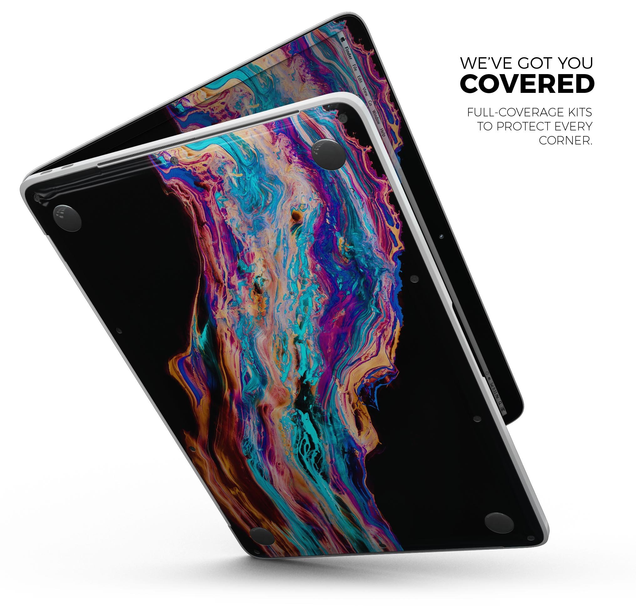 Liquid Abstract Paint V71 skin decal wrap kit for MacBook, showcasing vibrant colors and a sleek design.