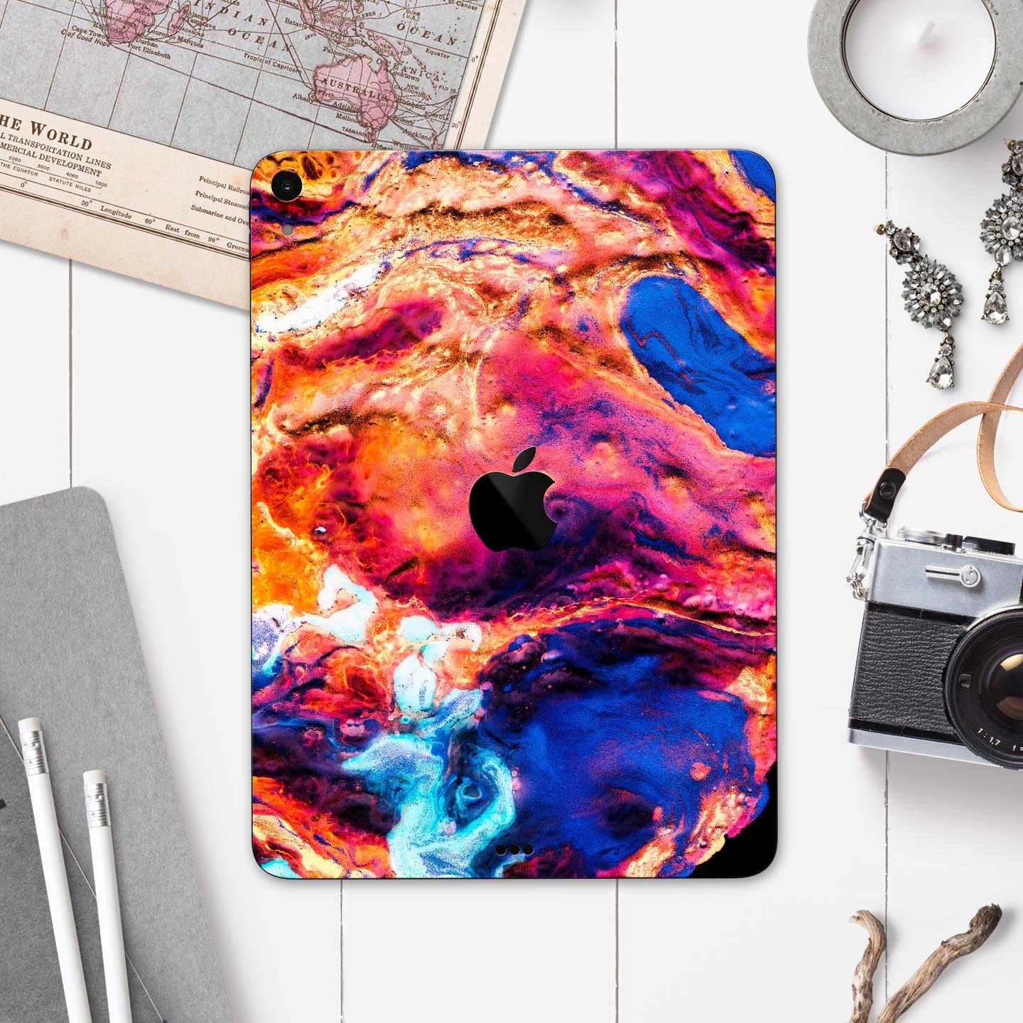 Liquid Abstract Paint V72 skin decal for Apple iPad, showcasing vibrant abstract design and premium 3M material.