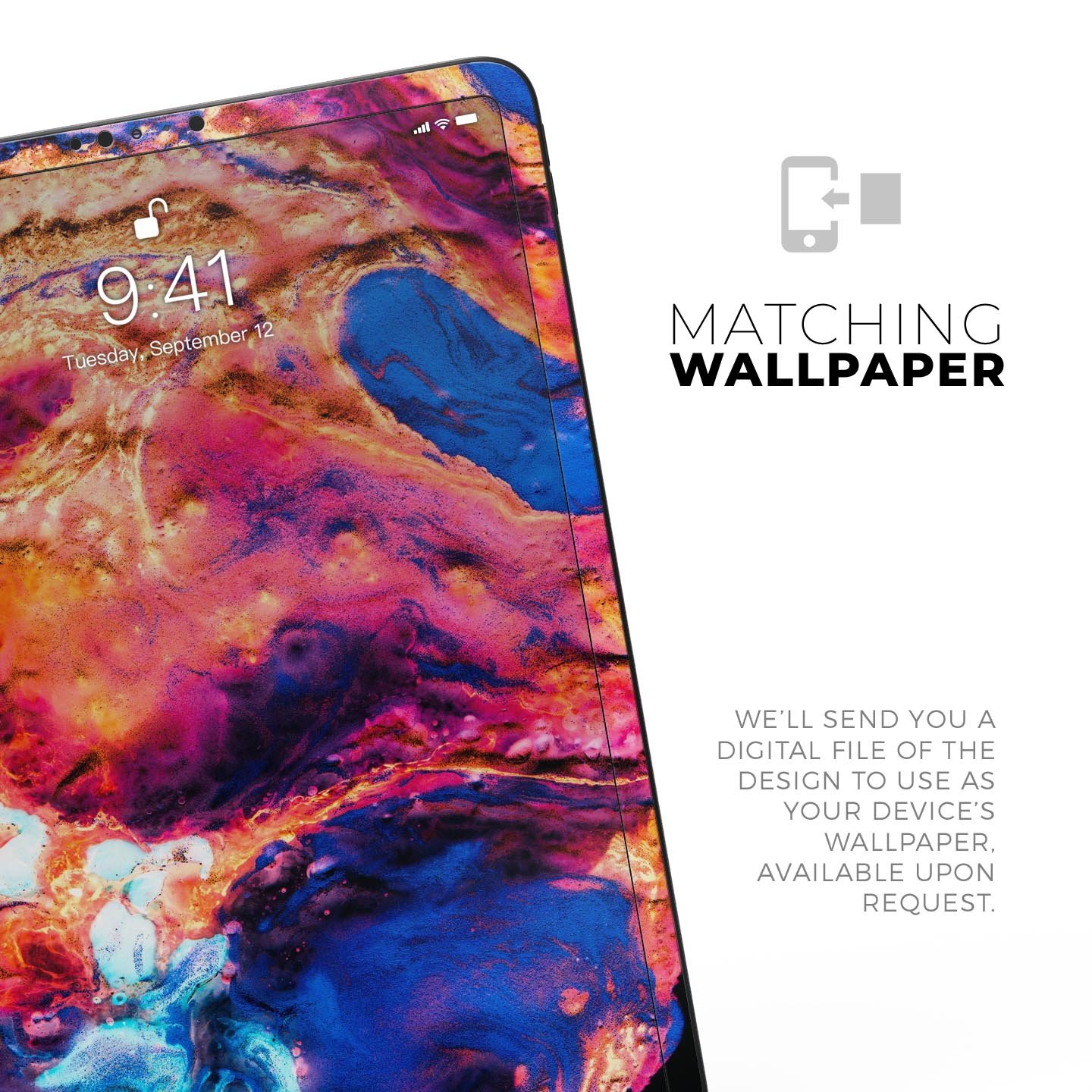 Liquid Abstract Paint V72 skin decal for Apple iPad, showcasing vibrant abstract design and premium 3M material.