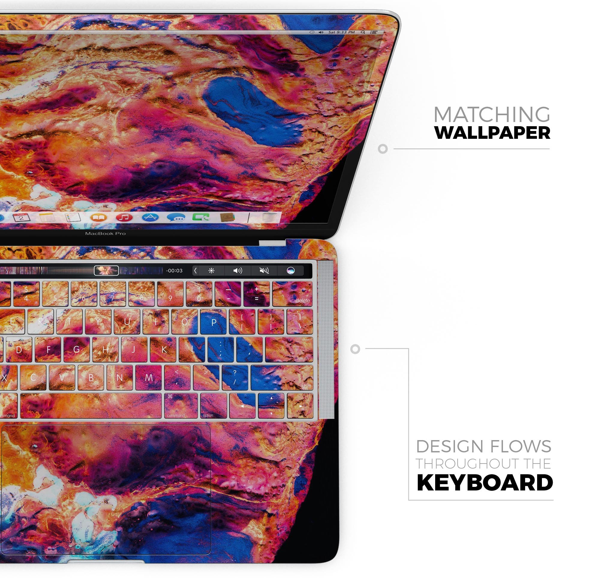 Liquid Abstract Paint V72 skin decal wrap kit for Apple MacBook, showcasing vibrant design and premium vinyl material.