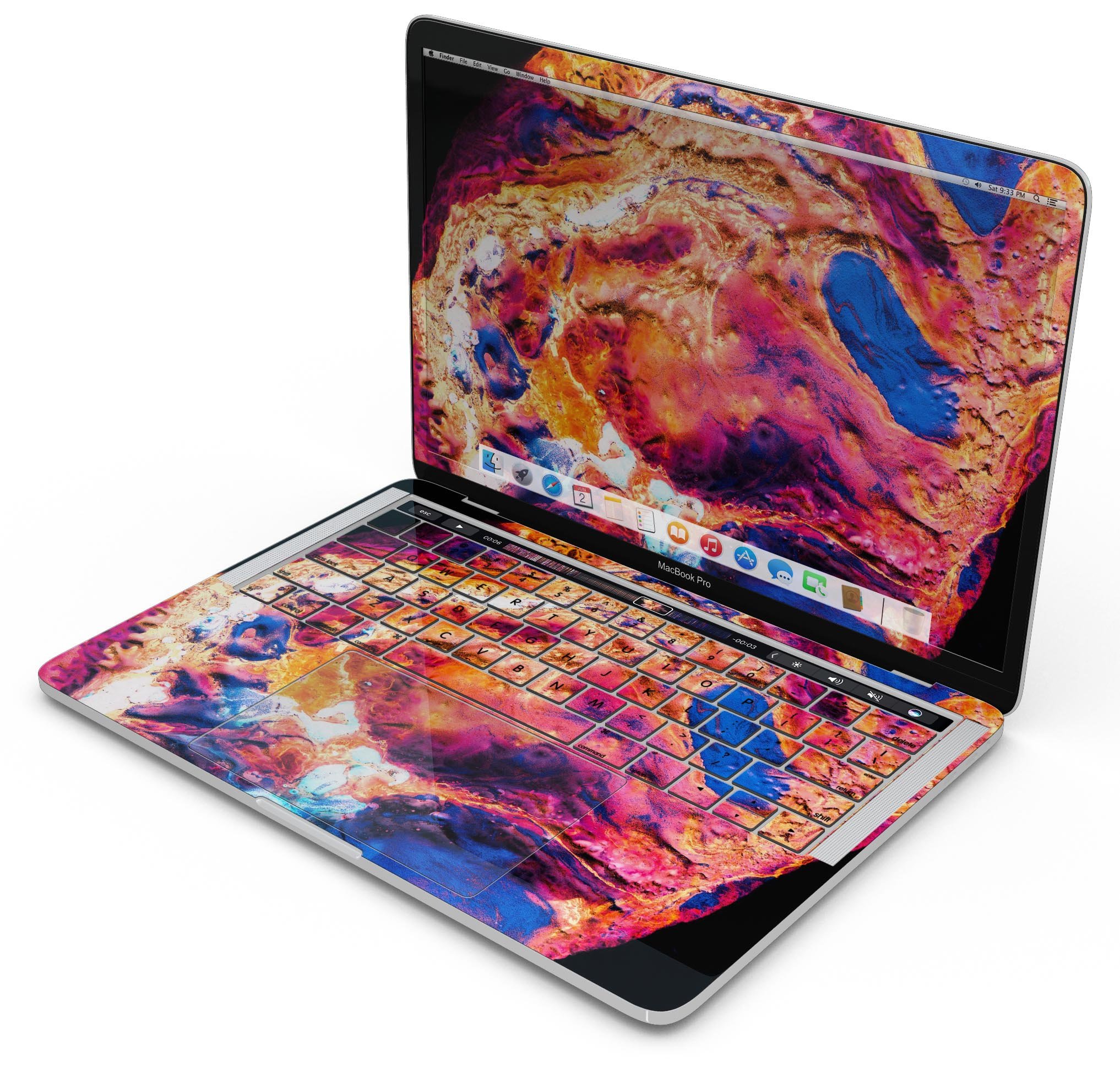 Liquid Abstract Paint V72 skin decal wrap kit for Apple MacBook, showcasing vibrant design and premium vinyl material.