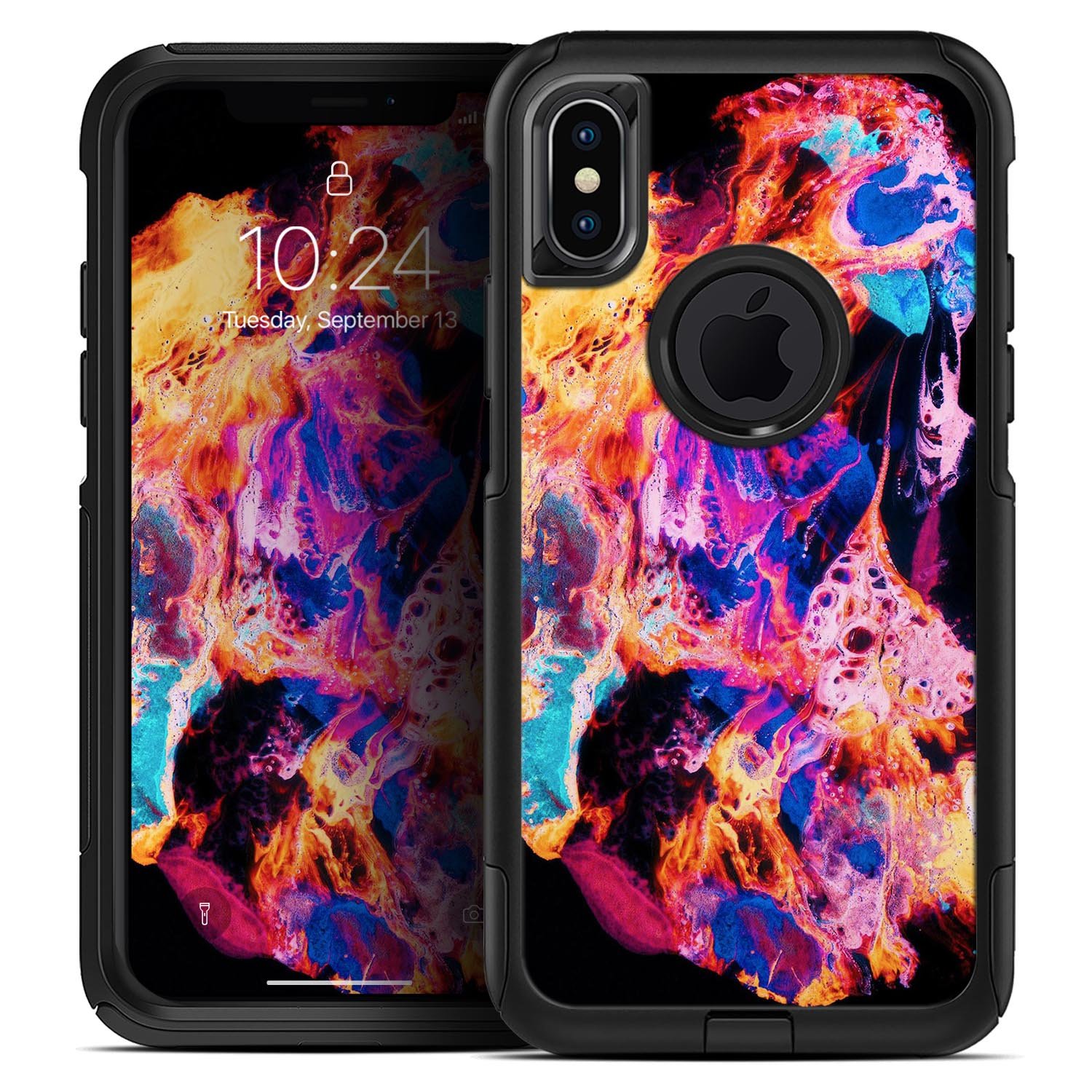 Liquid Abstract Paint V74 Skin Kit for iPhone OtterBox Cases featuring vibrant abstract design and premium materials.