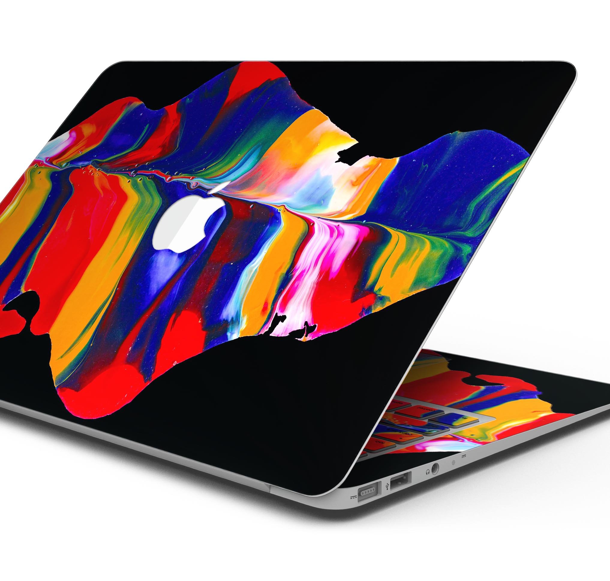 Liquid Abstract Paint V75 skin decal wrap kit for Apple MacBook, showcasing vibrant design and premium vinyl material.