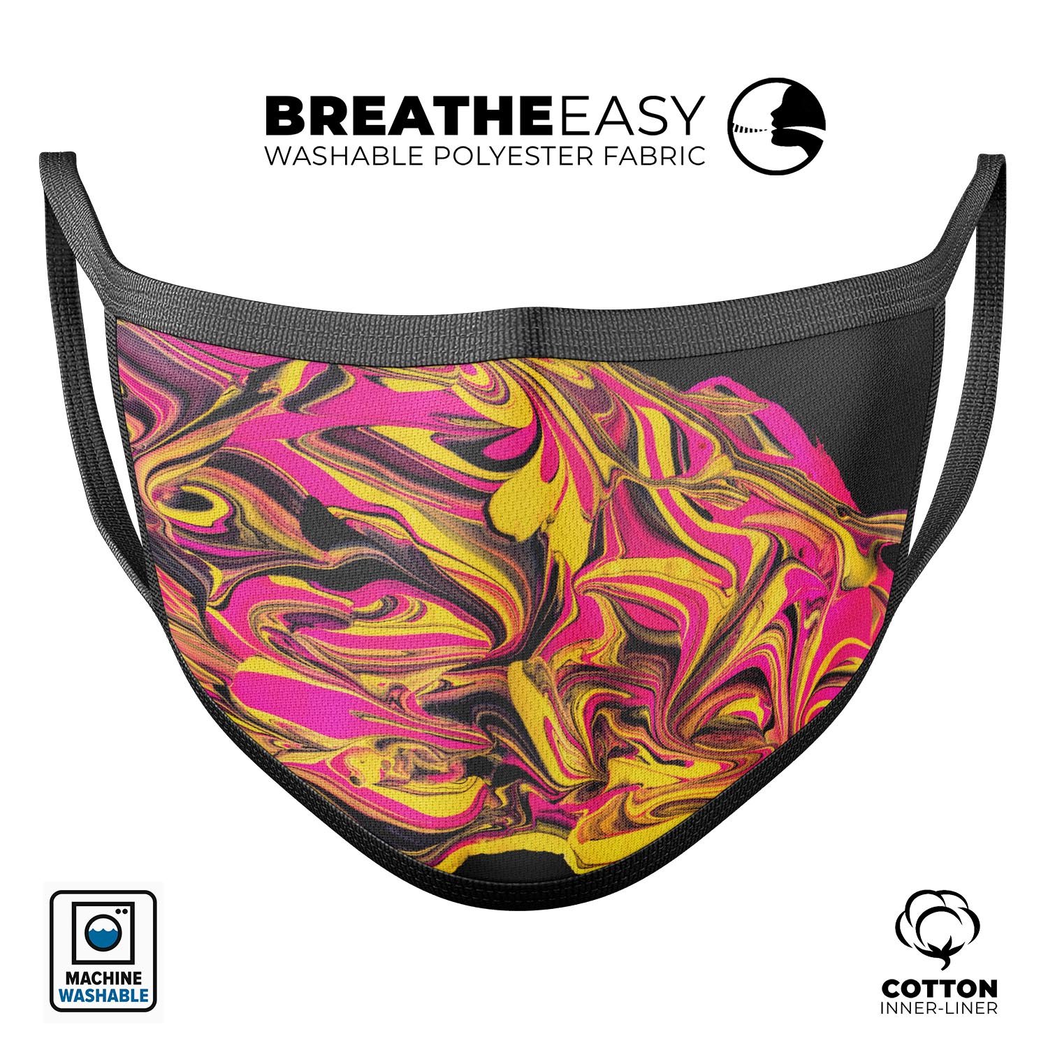 Liquid Abstract Paint V79 mouth cover, a stylish unisex anti-dust mask made in the USA, featuring adjustable ear loops and a vibrant design.