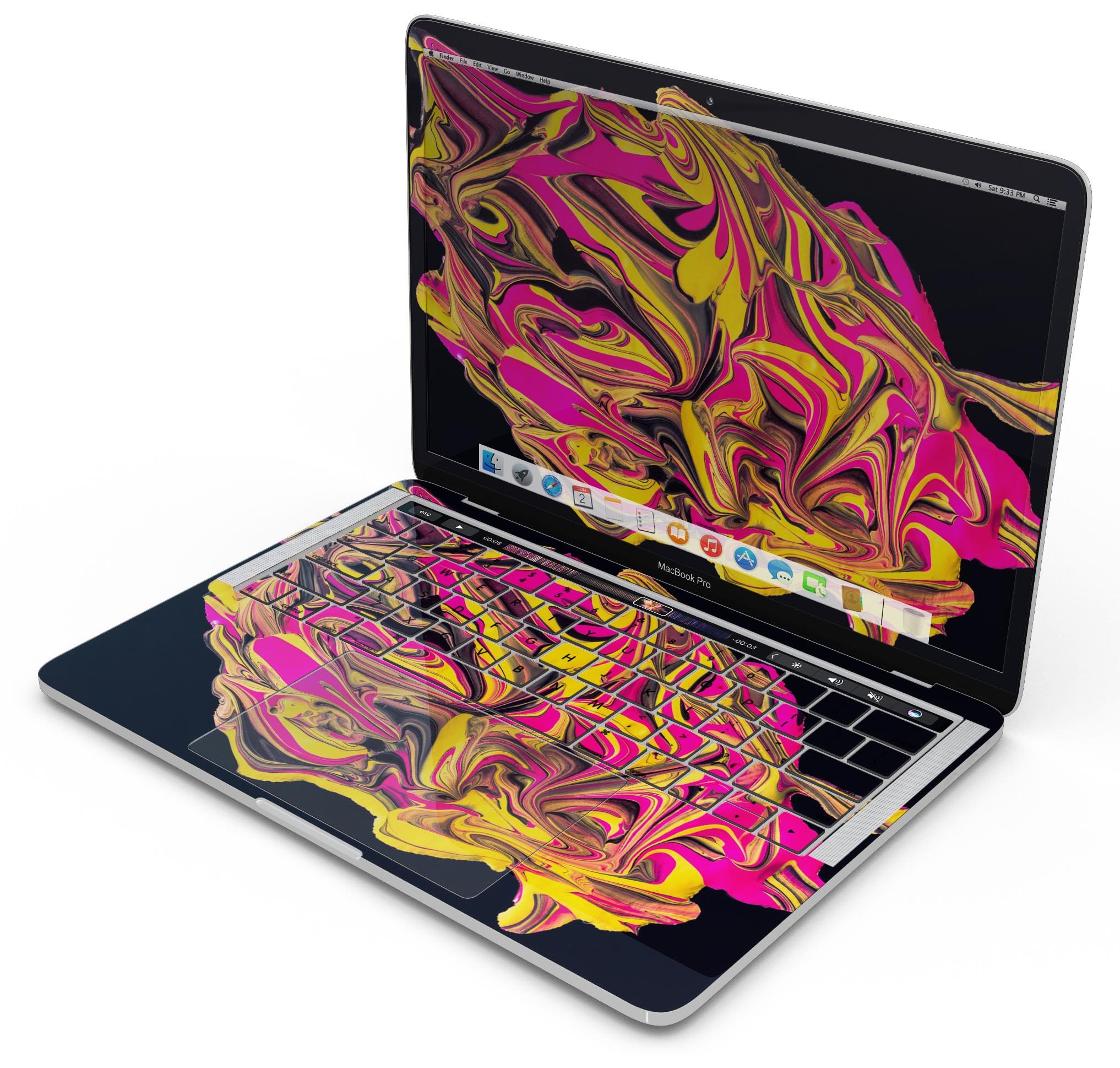 Liquid Abstract Paint V79 skin decal wrap kit for MacBook, showcasing vibrant colors and a sleek design.