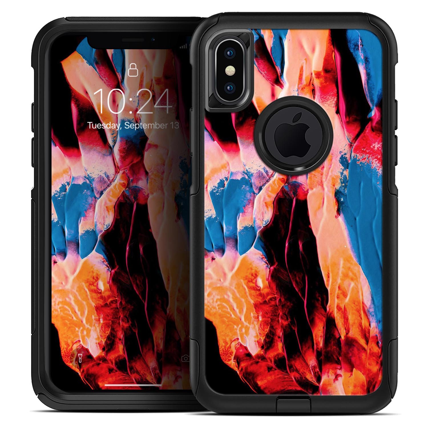 Liquid Abstract Paint V8 Skin Kit for iPhone OtterBox Cases featuring vibrant abstract design and premium 3M material.