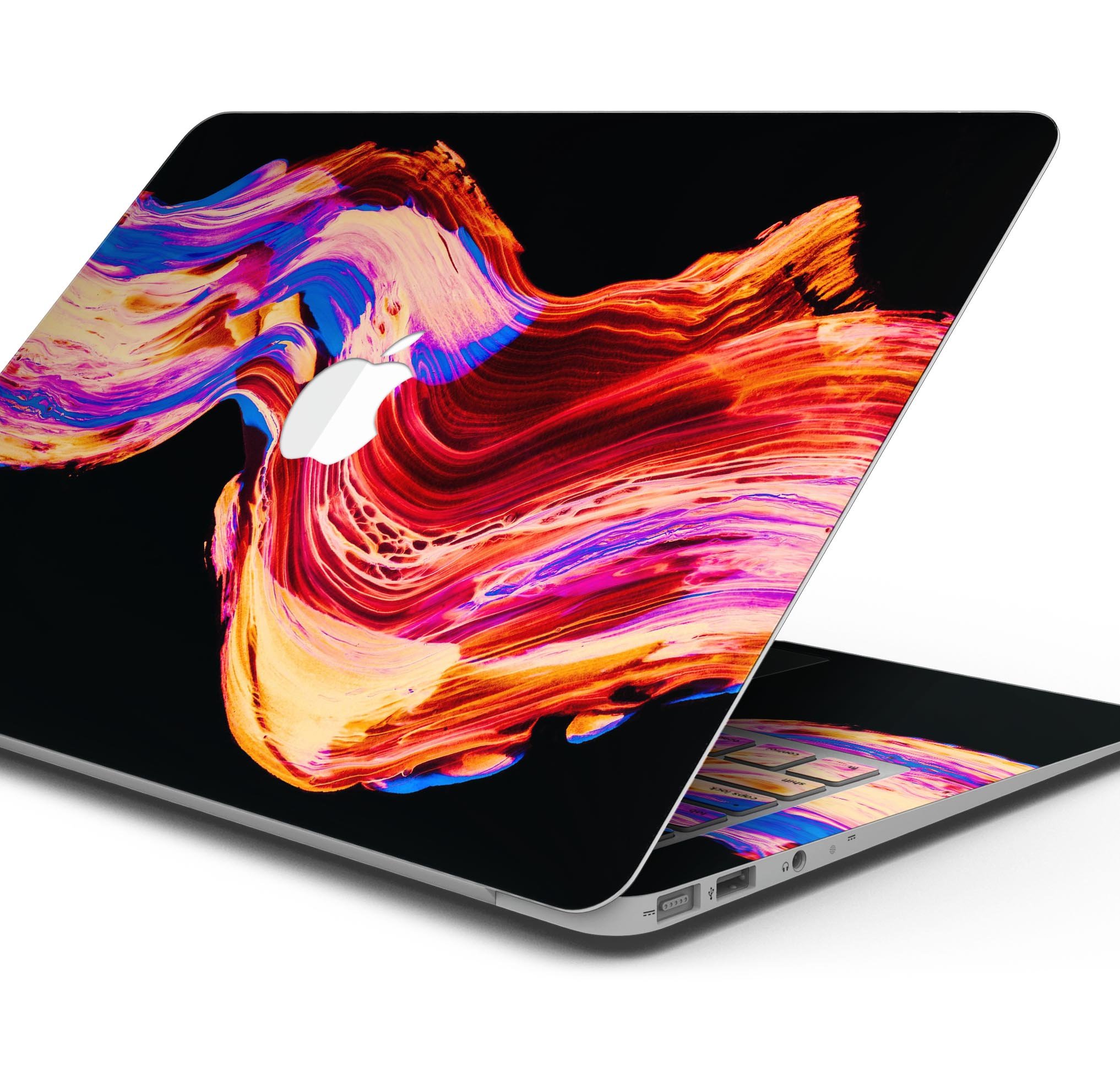Liquid Abstract Paint V80 skin decal wrap kit for MacBook, showcasing vibrant colors and a sleek design.