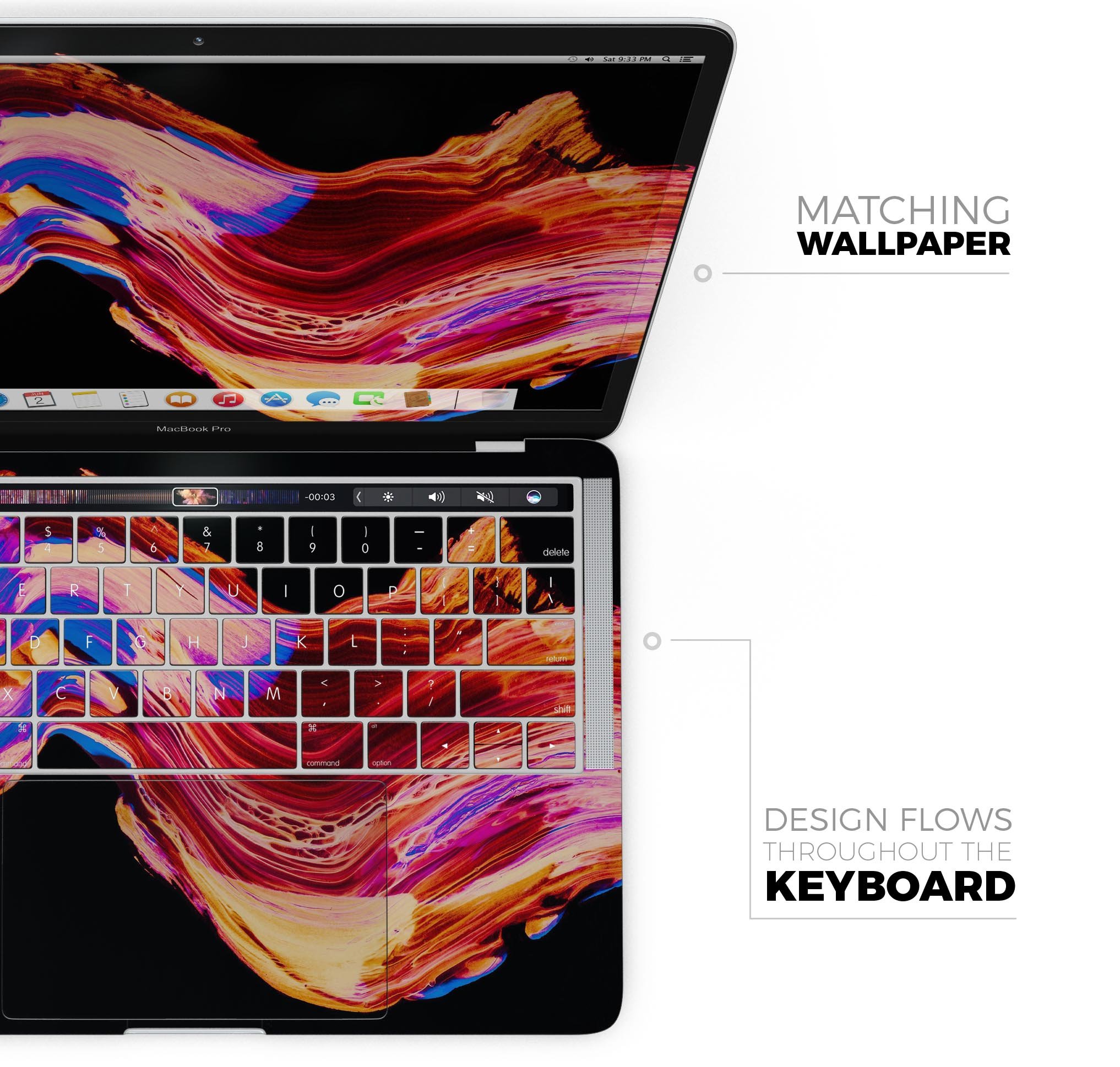 Liquid Abstract Paint V80 skin decal wrap kit for MacBook, showcasing vibrant colors and a sleek design.