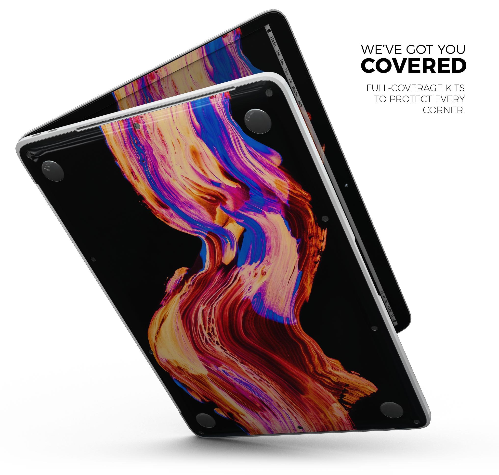 Liquid Abstract Paint V80 skin decal wrap kit for MacBook, showcasing vibrant colors and a sleek design.