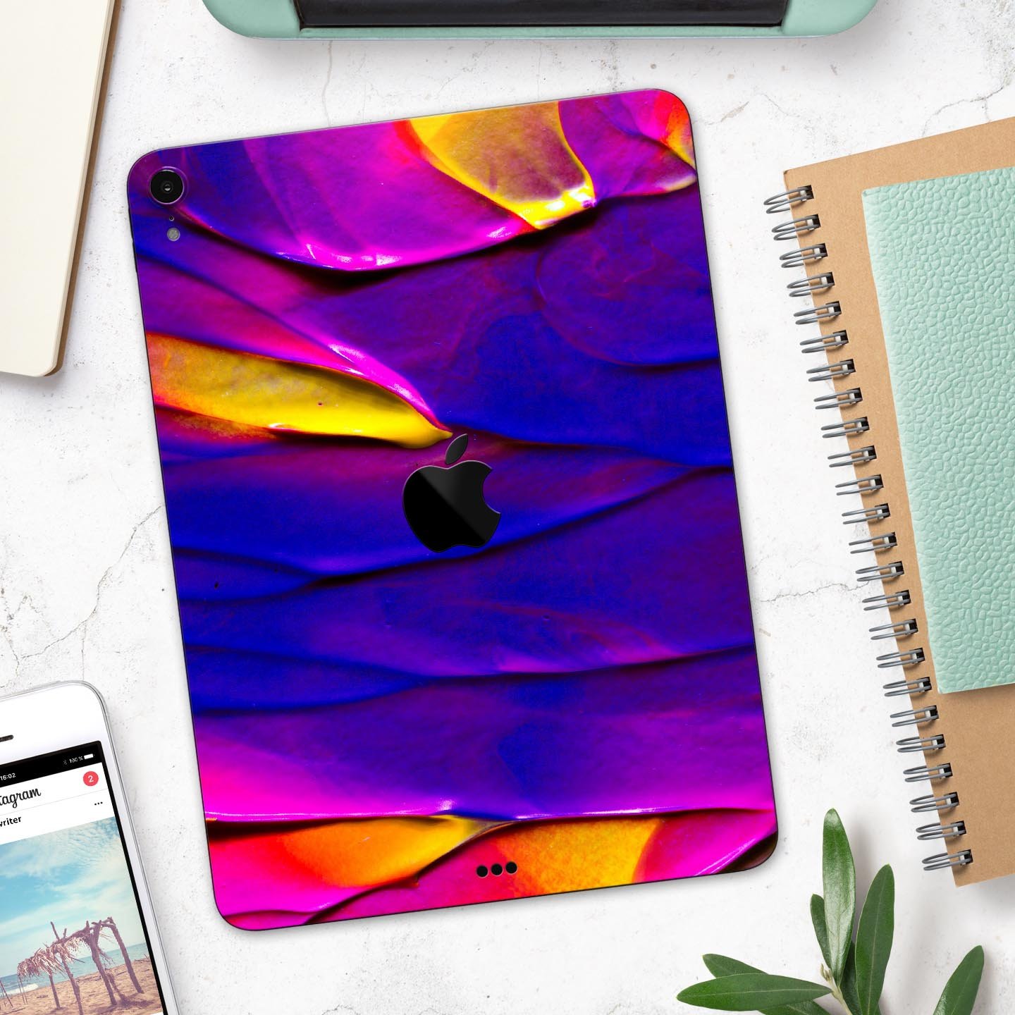 Liquid Abstract Paint V9 skin decal for Apple iPad Pro, showcasing vibrant colors and a sleek design.