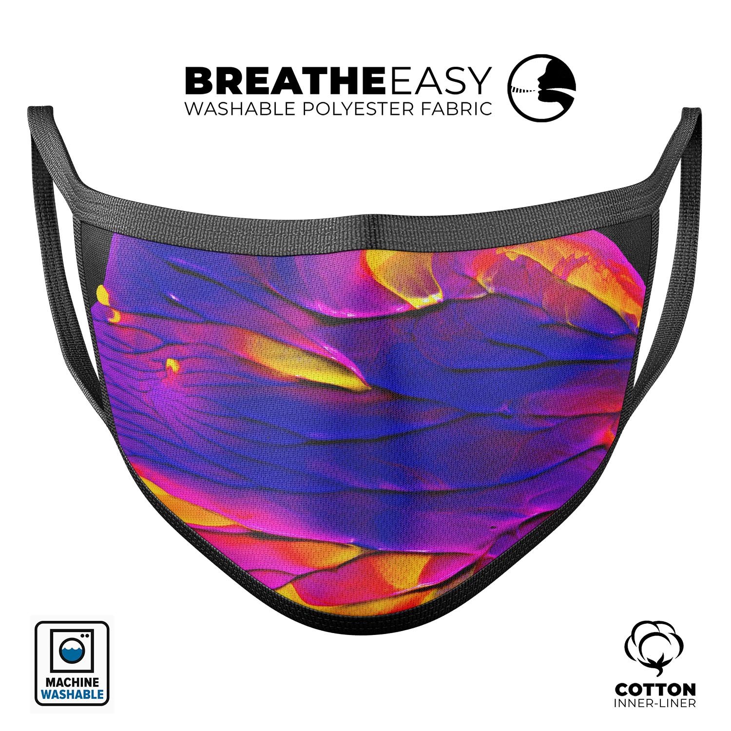 Liquid Abstract Paint V9 mouth cover, a colorful and stylish anti-dust mask made in the USA, featuring adjustable ear loops for a perfect fit.