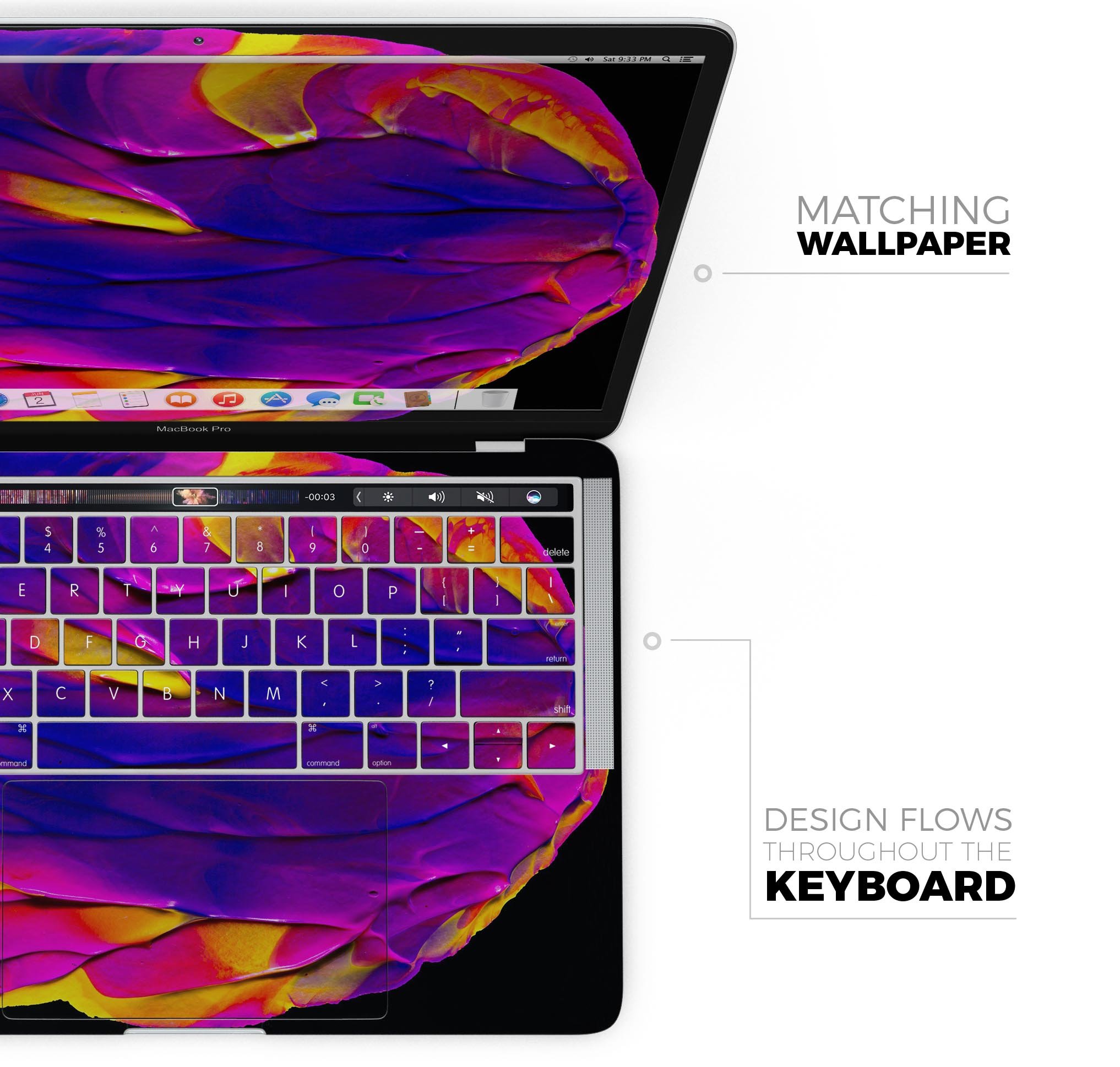 Liquid Abstract Paint V9 skin decal wrap kit for MacBook, showcasing vibrant colors and a sleek design.