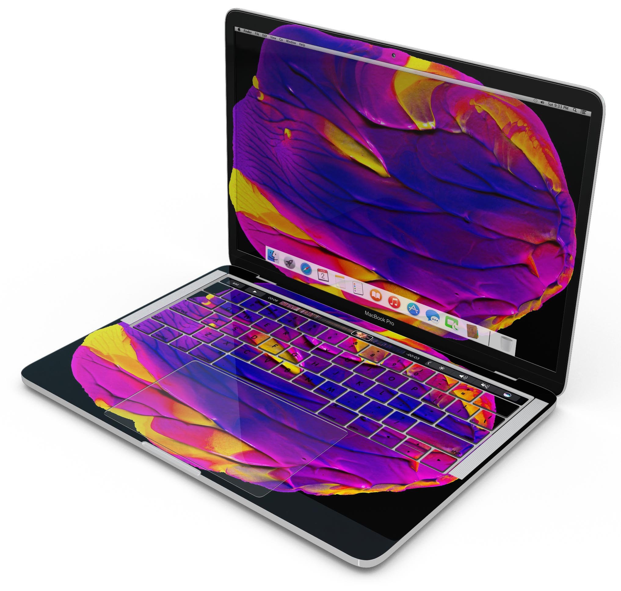 Liquid Abstract Paint V9 skin decal wrap kit for MacBook, showcasing vibrant colors and a sleek design.