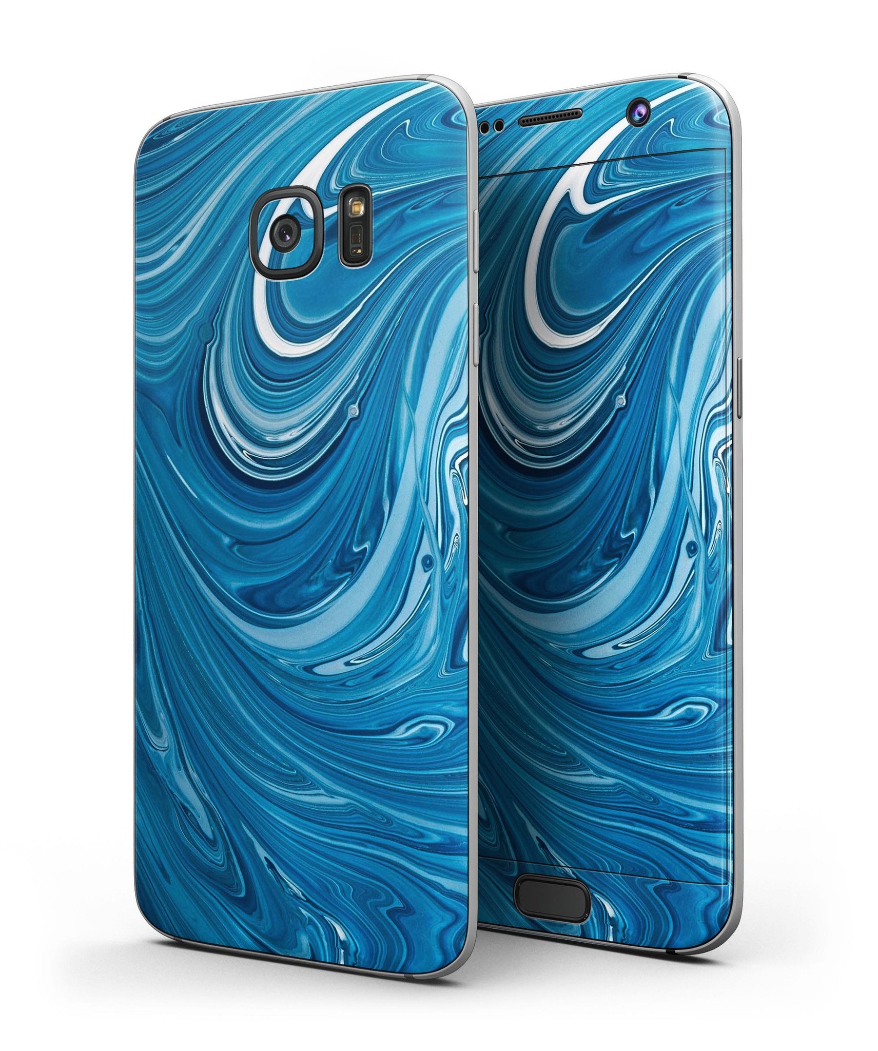 Liquid Blue Color Fusion skin kit for Samsung Galaxy S7 and S7 Edge, showcasing vibrant blue design and premium vinyl material.