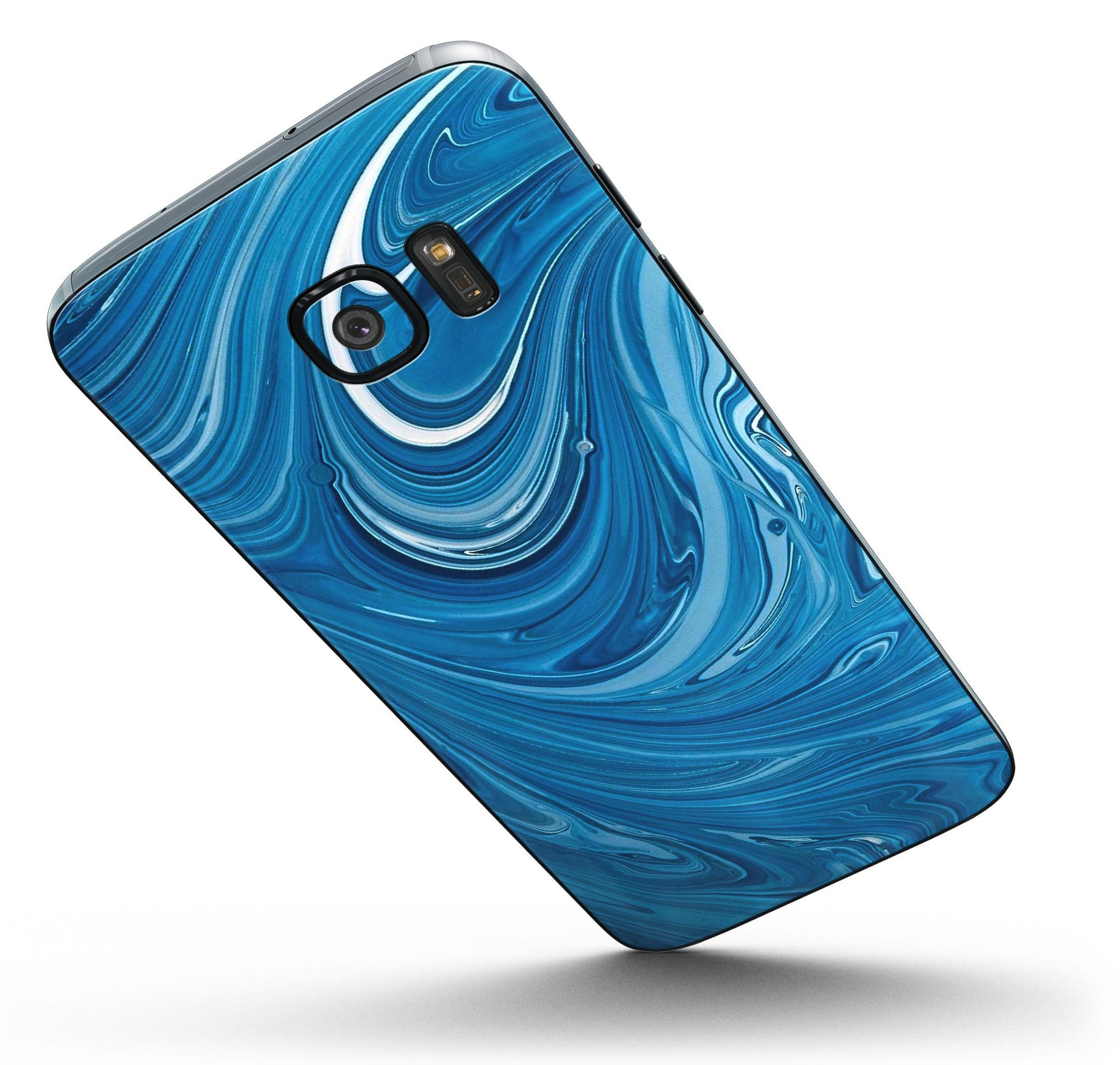 Liquid Blue Color Fusion skin kit for Samsung Galaxy S7 and S7 Edge, showcasing vibrant blue design and premium vinyl material.