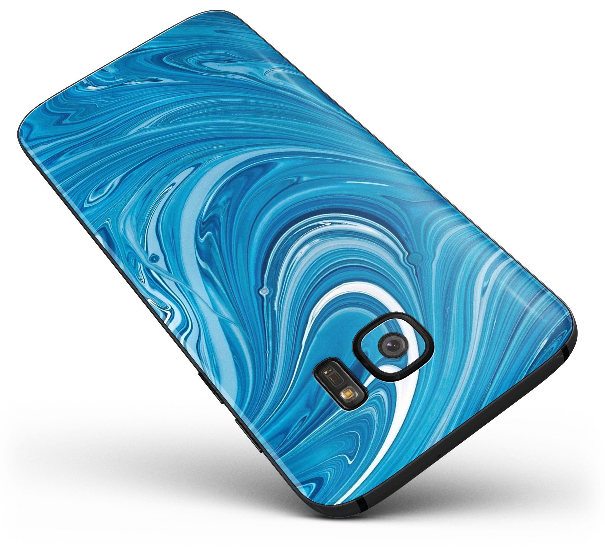 Liquid Blue Color Fusion skin kit for Samsung Galaxy S7 and S7 Edge, showcasing vibrant blue design and premium vinyl material.