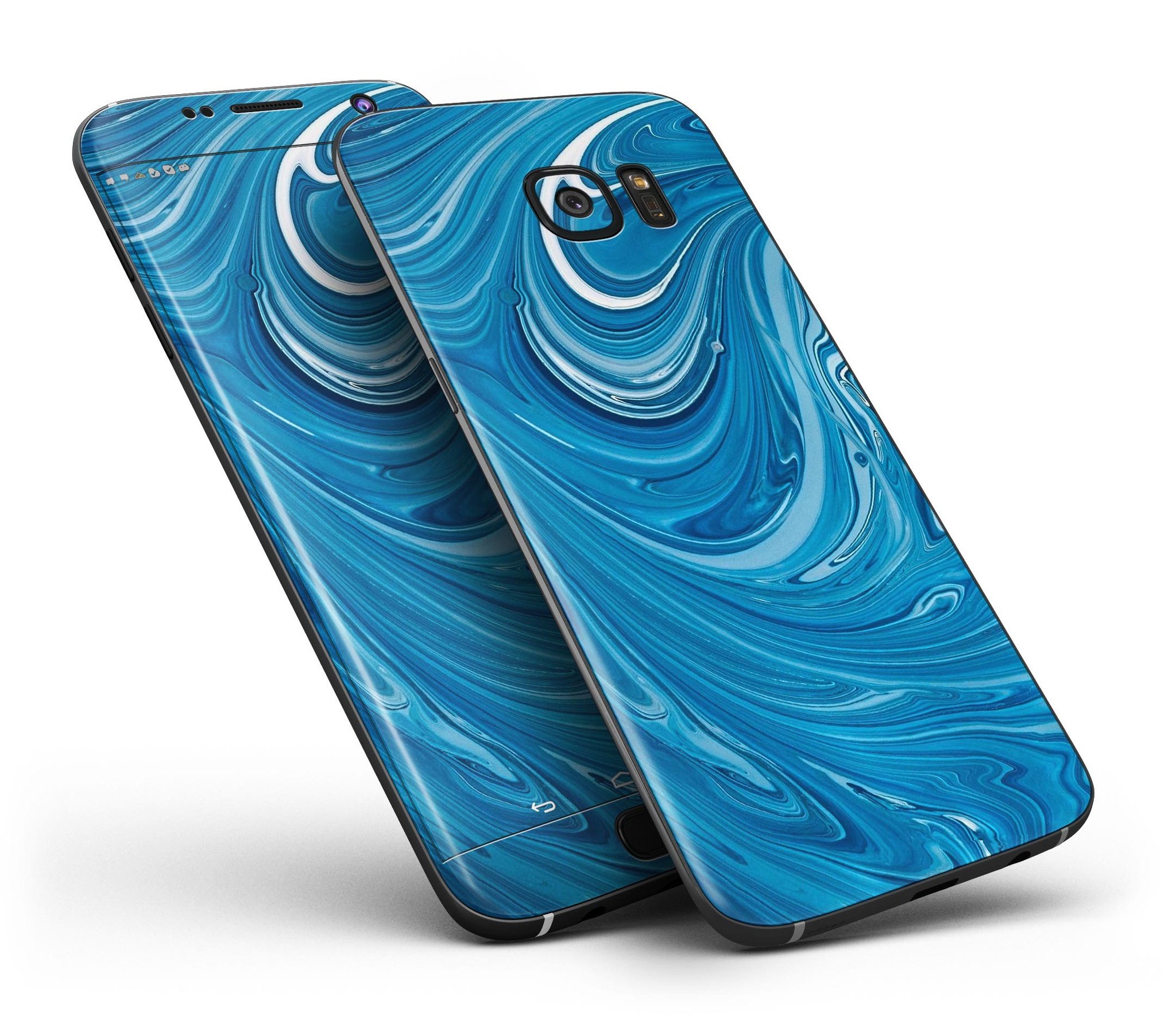 Liquid Blue Color Fusion skin kit for Samsung Galaxy S7 and S7 Edge, showcasing vibrant blue design and premium vinyl material.