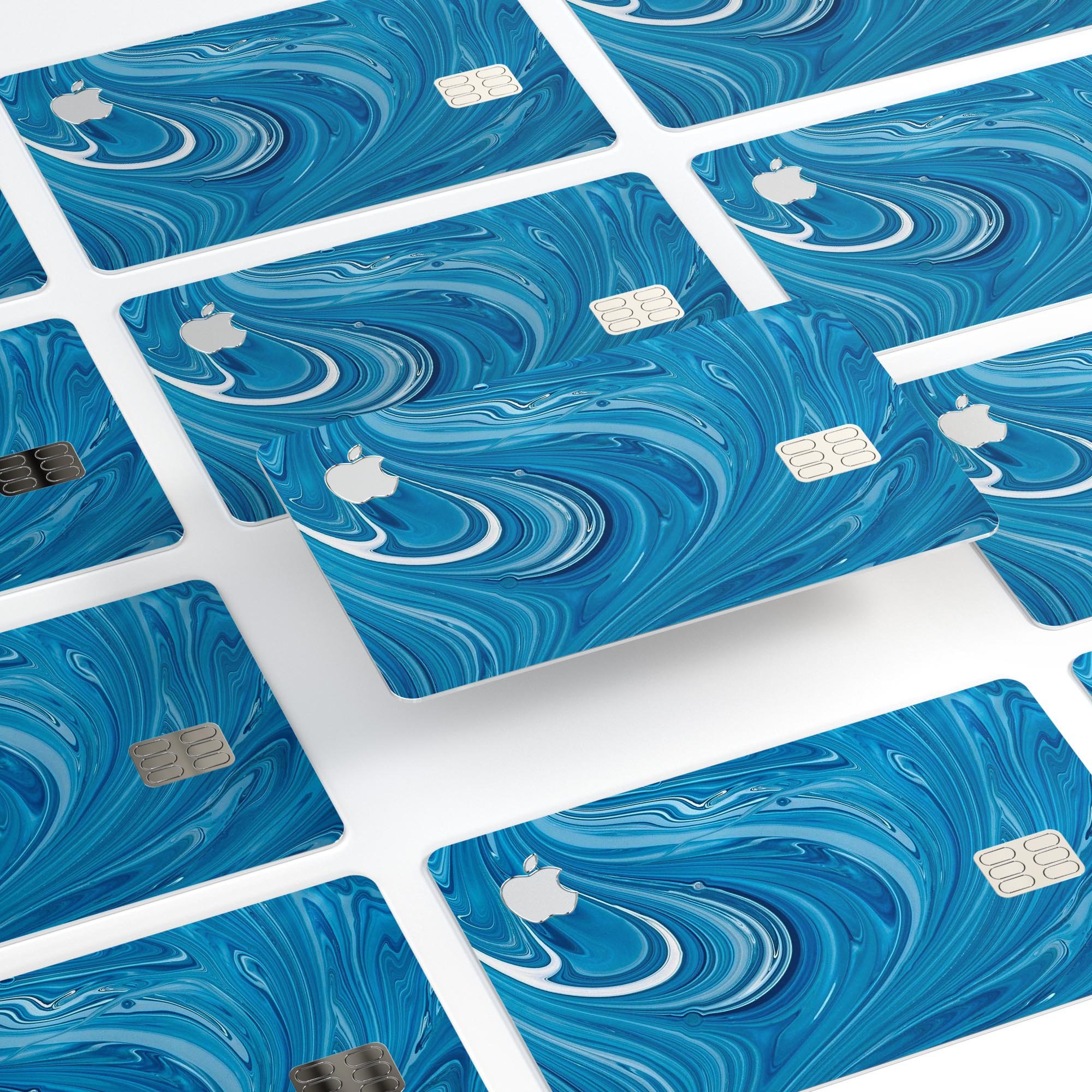 Liquid Blue Color Fusion skin kit for Apple Card, showcasing premium vinyl protection with a glossy finish.