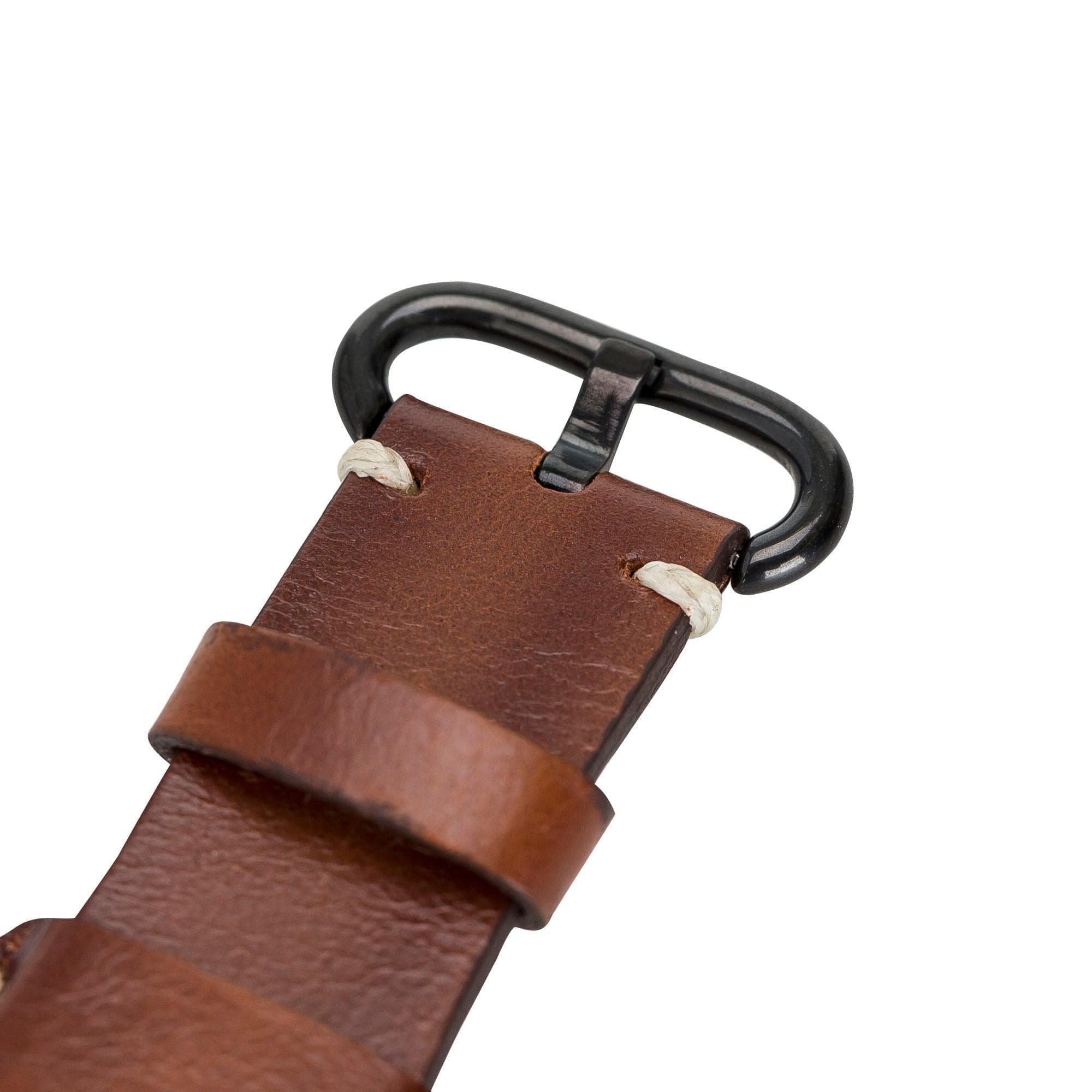 Lisburn Pulsar Apple Watch Leather Strap in premium full-grain leather with stainless steel buckle, showcasing personalization options.
