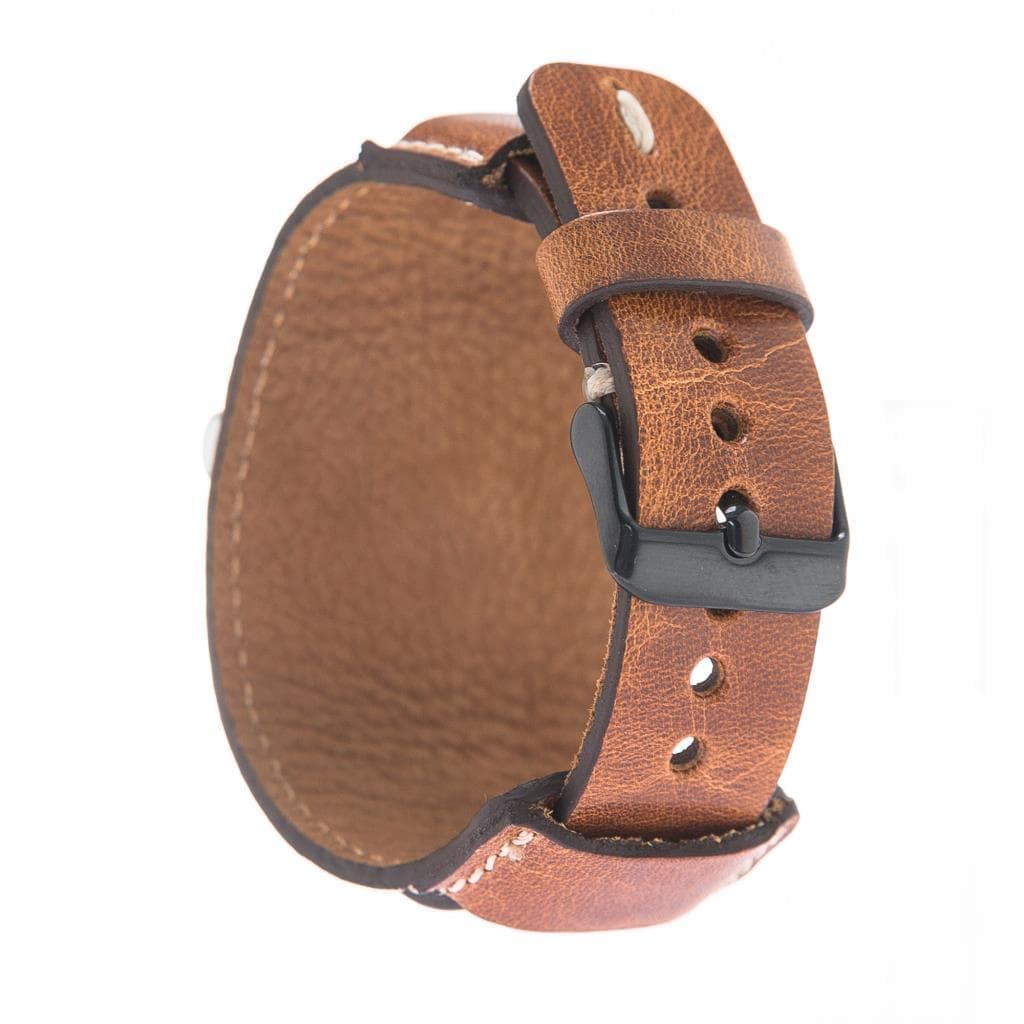 Lisburn Pulsar Apple Watch Leather Strap in premium full-grain leather with stainless steel buckle, showcasing personalization options.
