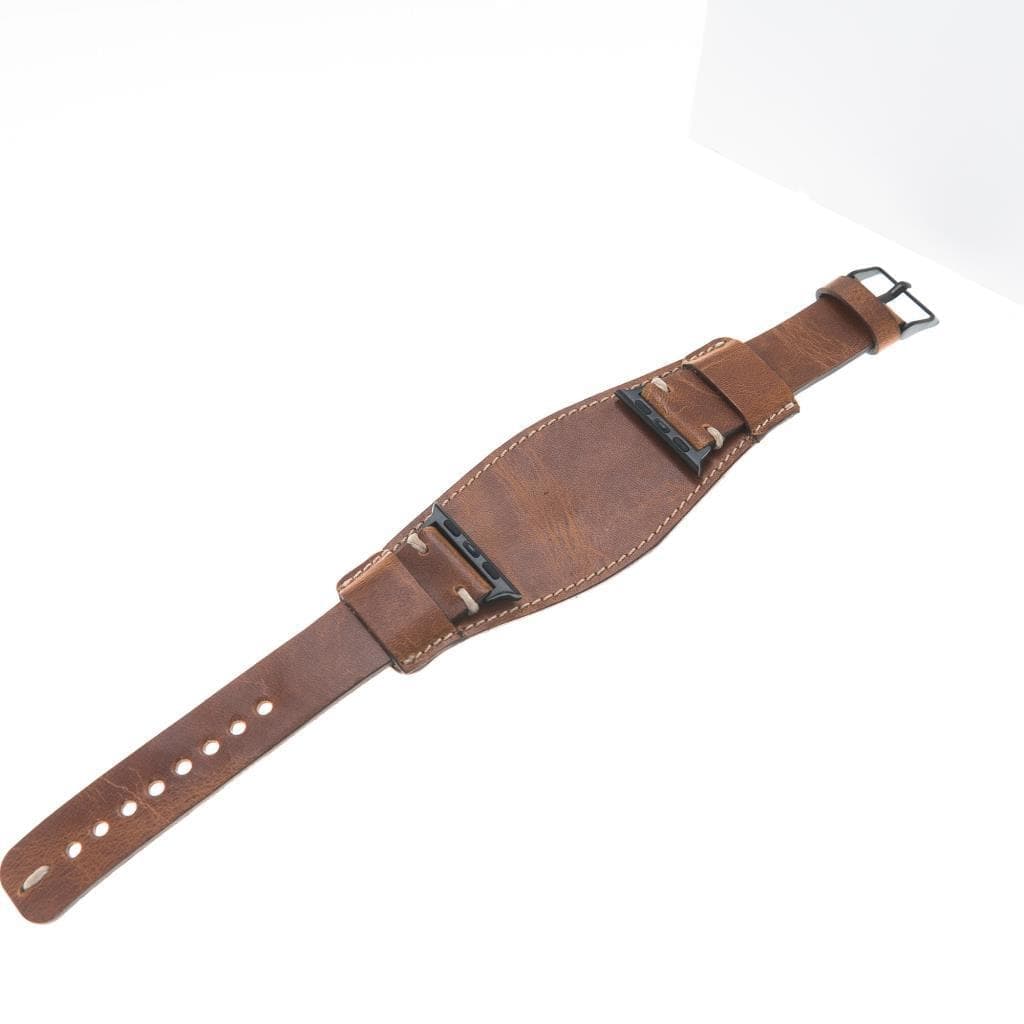 Lisburn Pulsar Apple Watch Leather Strap in premium full-grain leather with stainless steel buckle, showcasing personalization options.