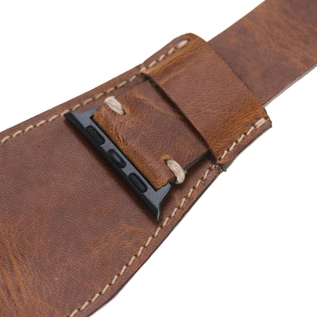 Lisburn Pulsar Apple Watch Leather Strap in premium full-grain leather with stainless steel buckle, showcasing personalization options.