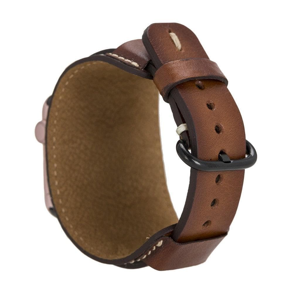 Lisburn Pulsar Apple Watch Leather Strap in premium full-grain leather with stainless steel buckle, showcasing personalization options.