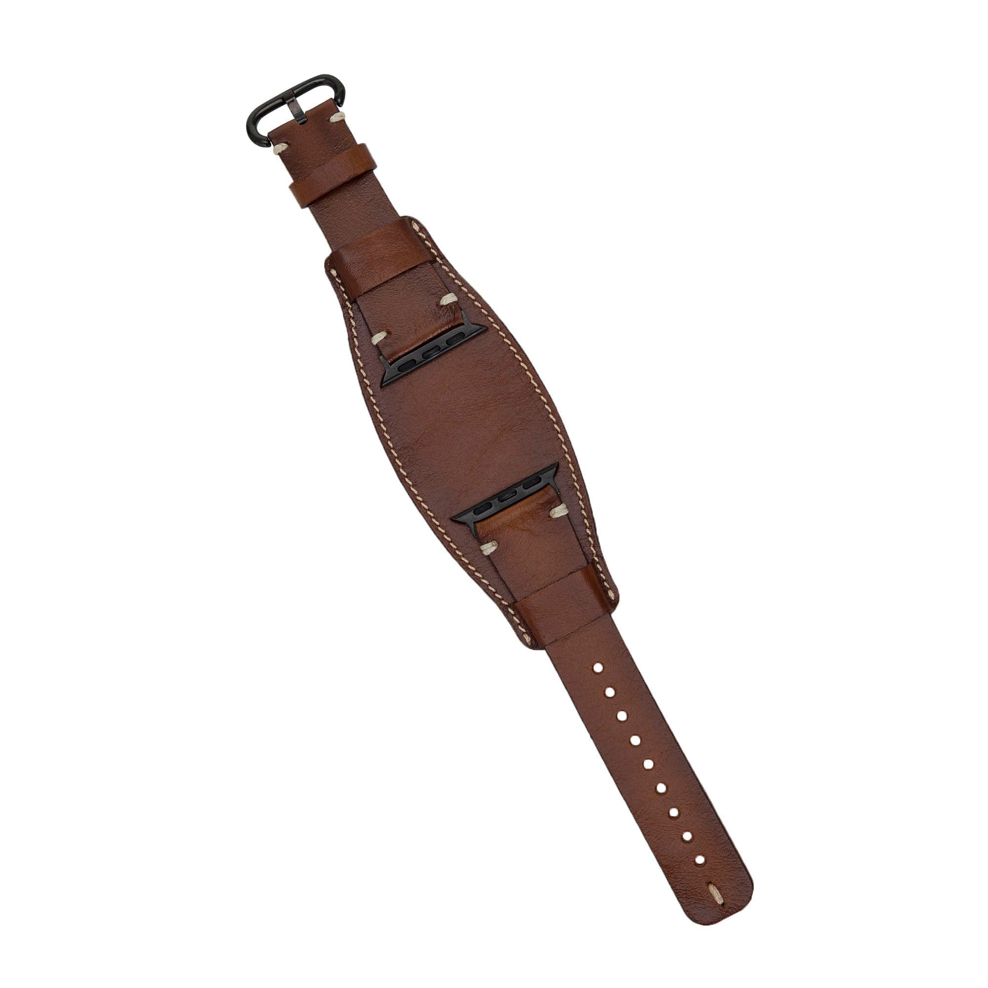 Lisburn Pulsar Apple Watch Leather Strap in premium full-grain leather with stainless steel buckle, showcasing personalization options.
