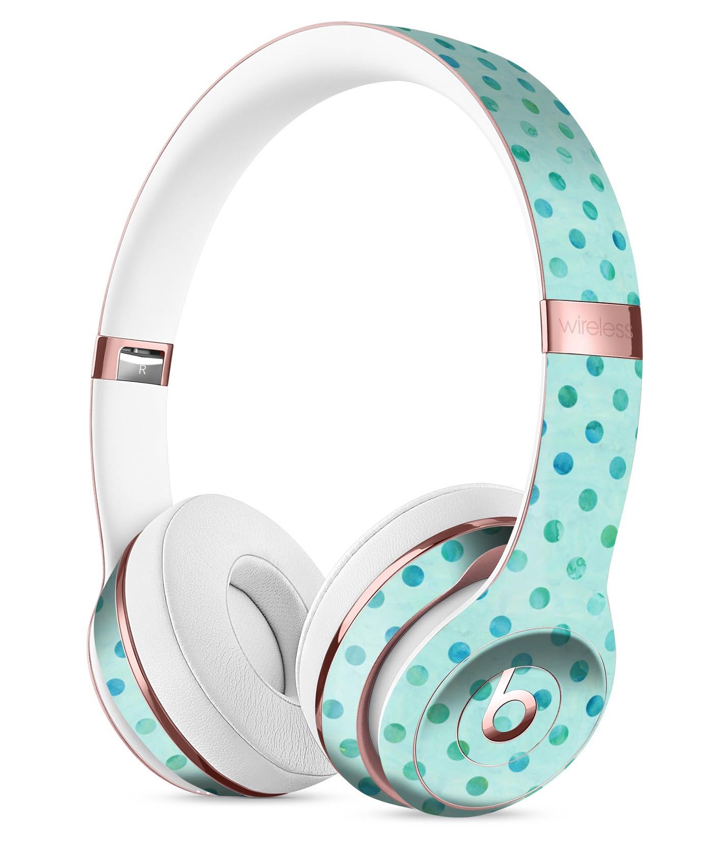 Little Aqua Watercolor Polka Dots Full-Body Skin Kit for Beats by Dre Solo 3 Wireless Headphones, showcasing vibrant polka dot design.