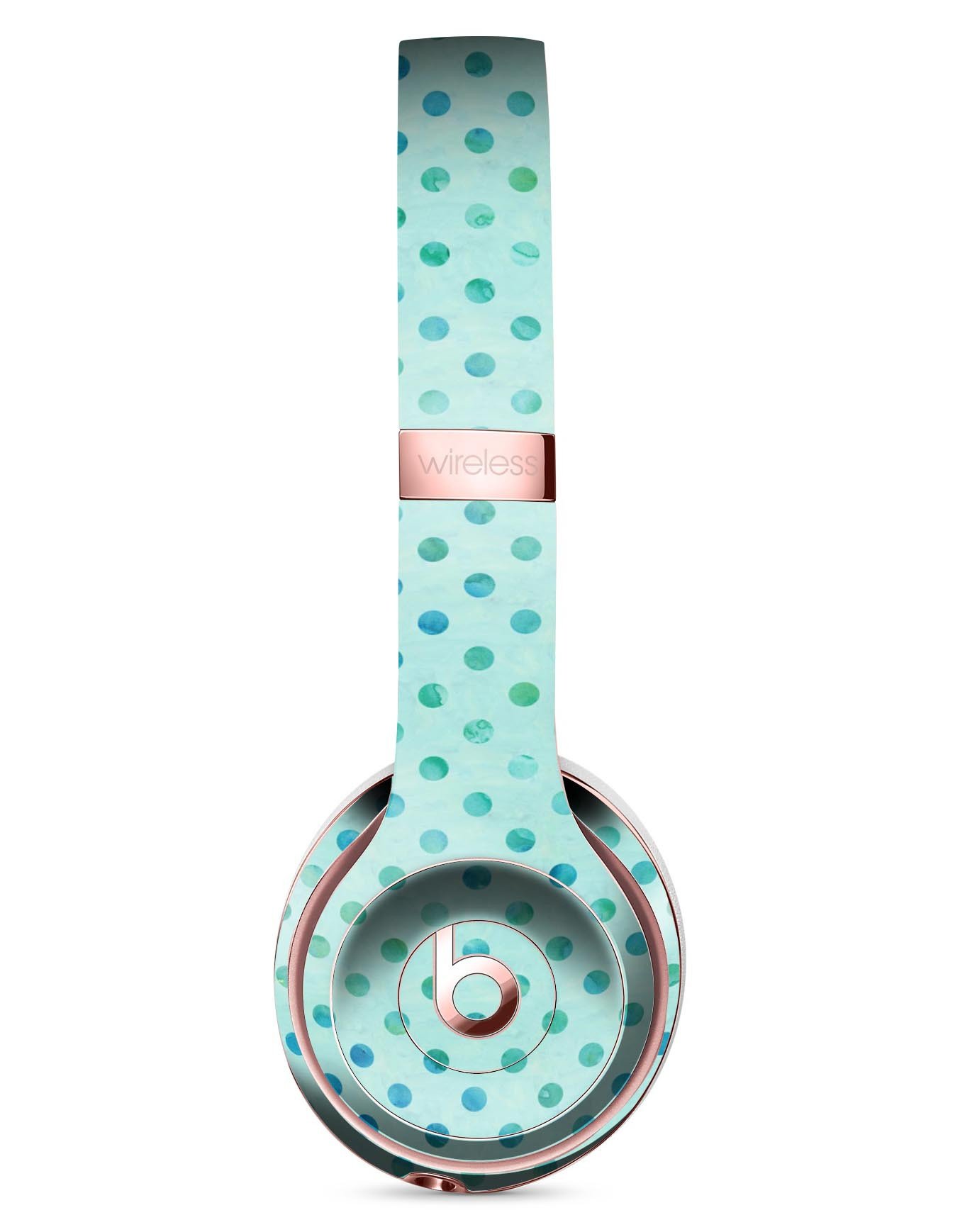 Little Aqua Watercolor Polka Dots Full-Body Skin Kit for Beats by Dre Solo 3 Wireless Headphones, showcasing vibrant polka dot design.