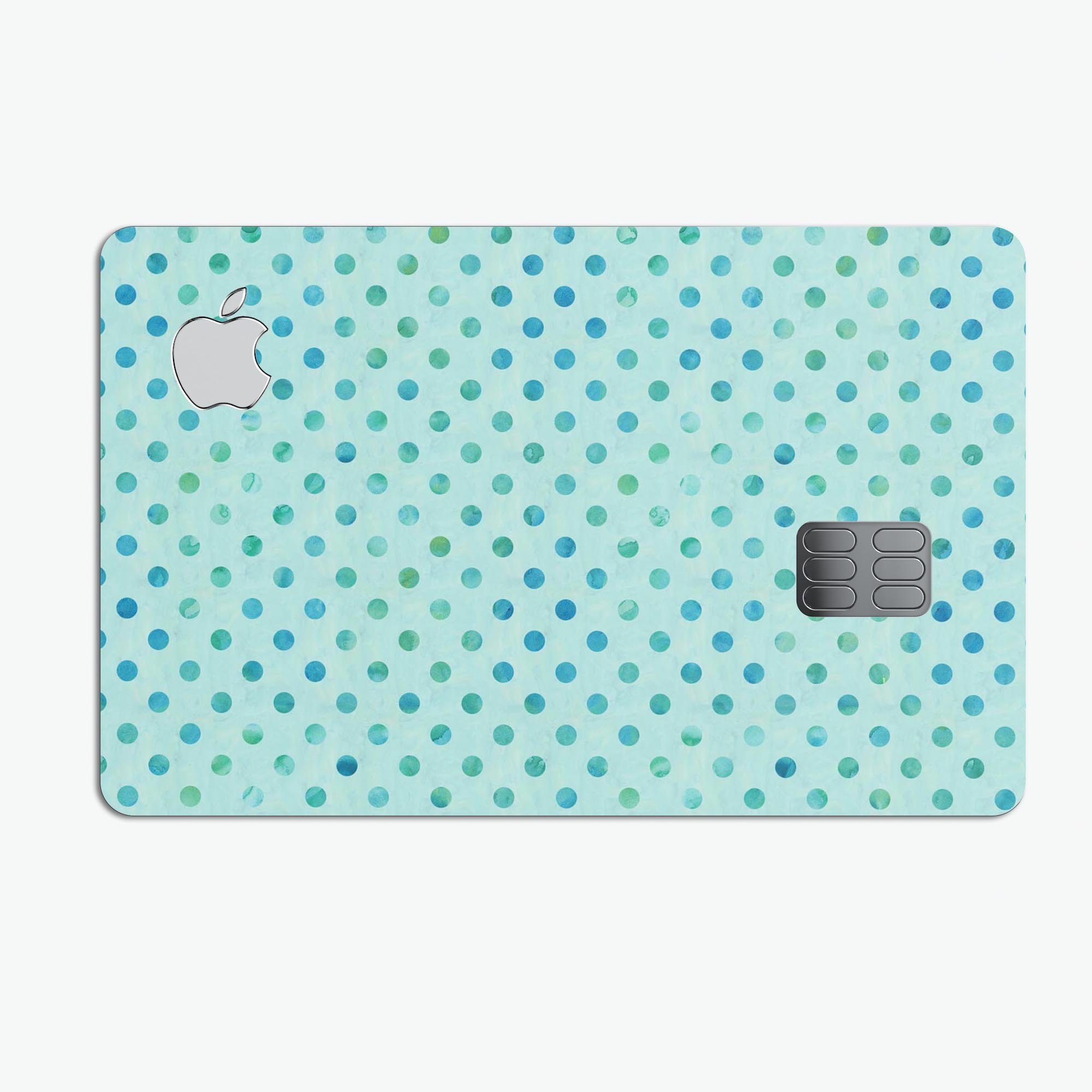 Little Aqua Watercolor Polka Dots skin for Apple Card, showcasing vibrant colors and a protective design.