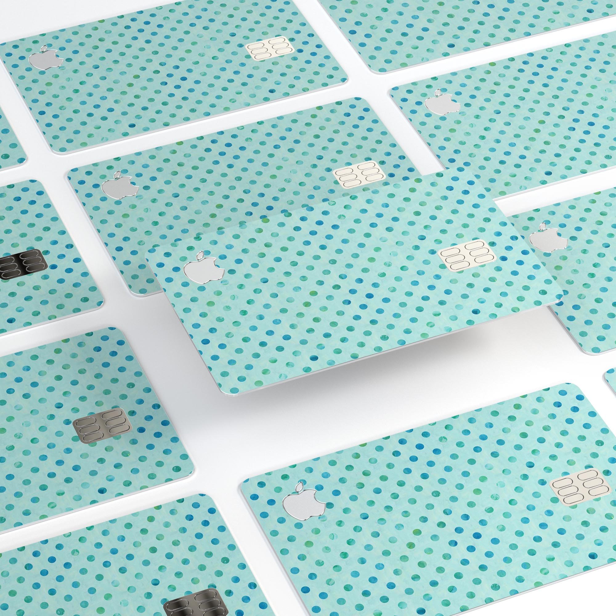 Little Aqua Watercolor Polka Dots skin for Apple Card, showcasing vibrant colors and a protective design.