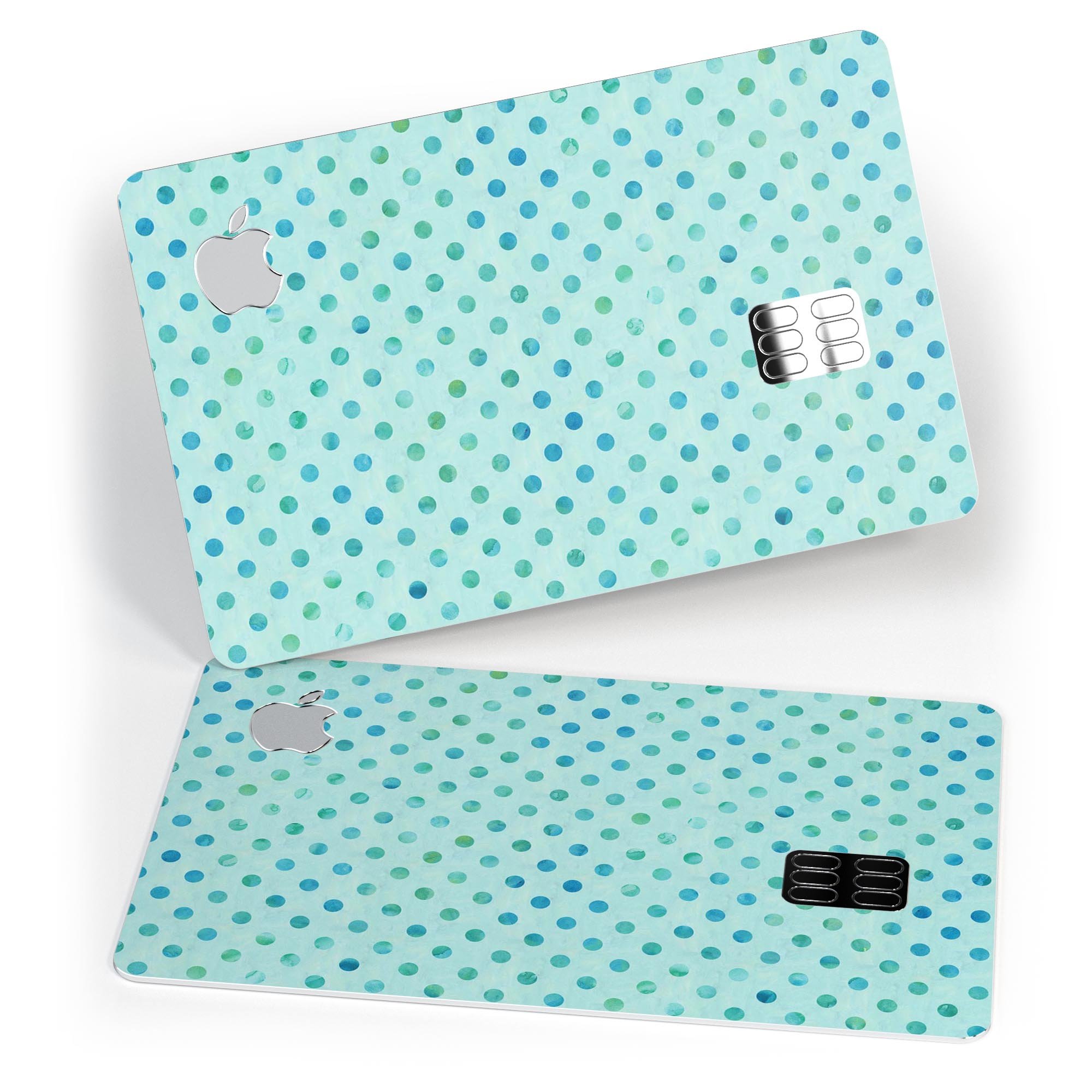 Little Aqua Watercolor Polka Dots skin for Apple Card, showcasing vibrant colors and a protective design.