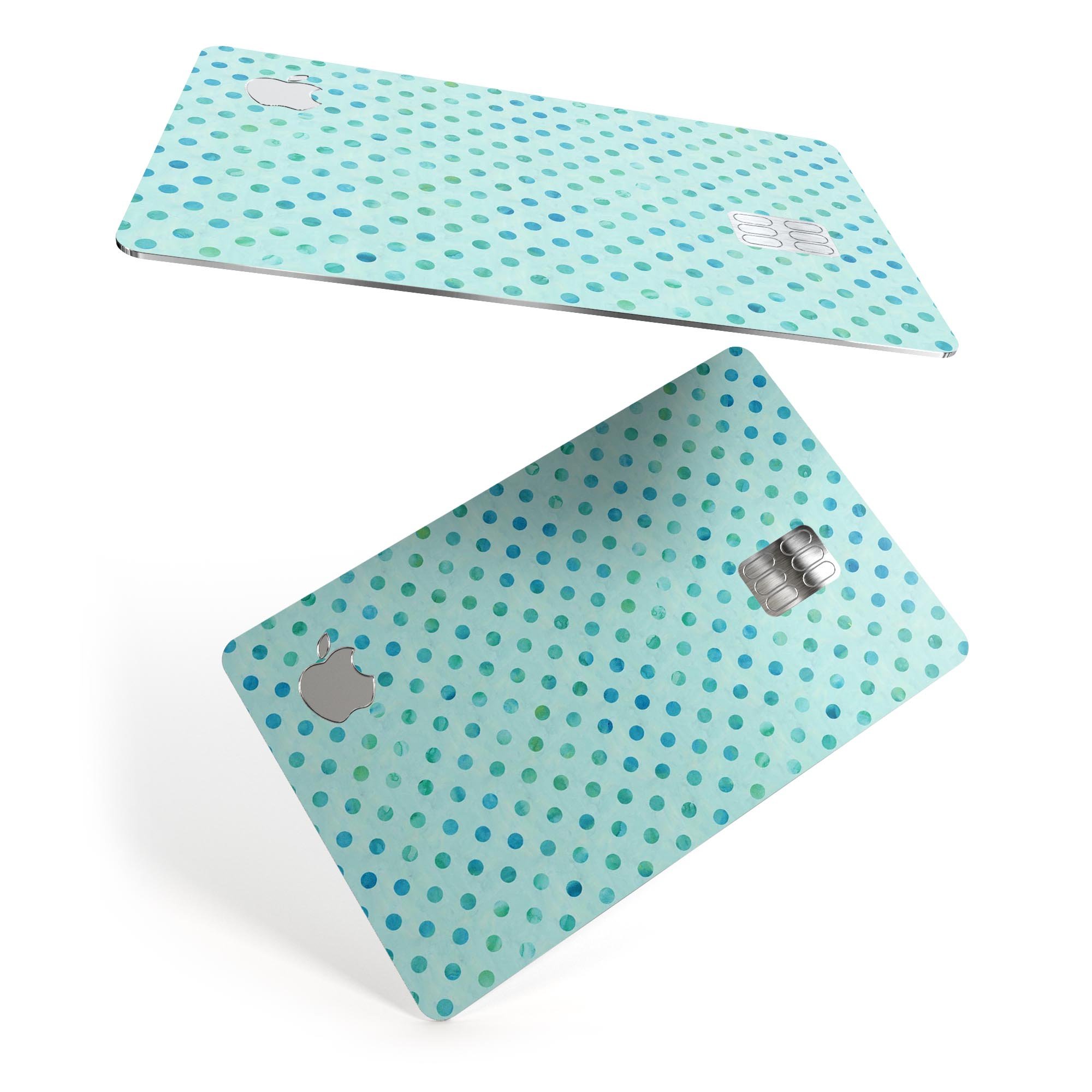 Little Aqua Watercolor Polka Dots skin for Apple Card, showcasing vibrant colors and a protective design.