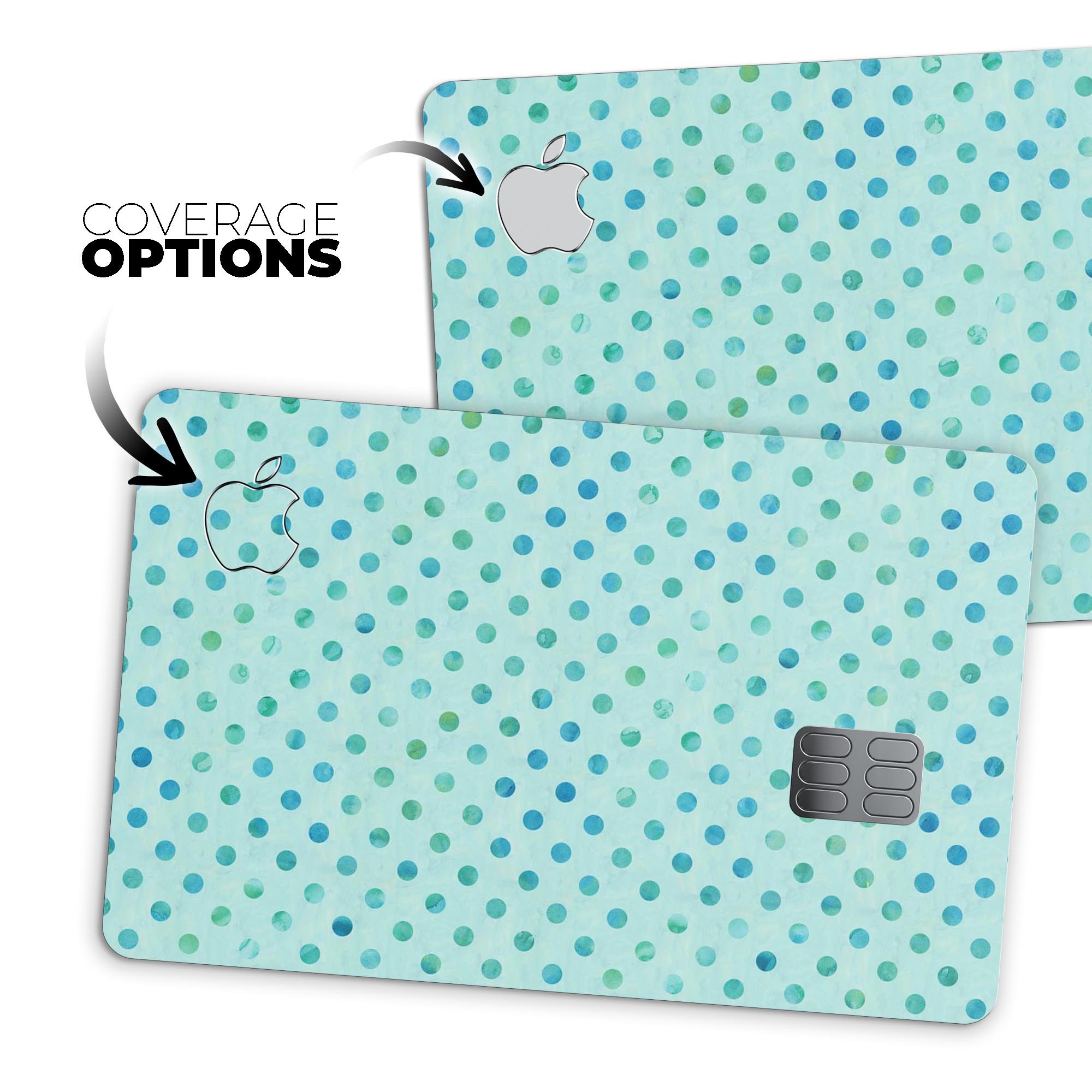 Little Aqua Watercolor Polka Dots skin for Apple Card, showcasing vibrant colors and a protective design.