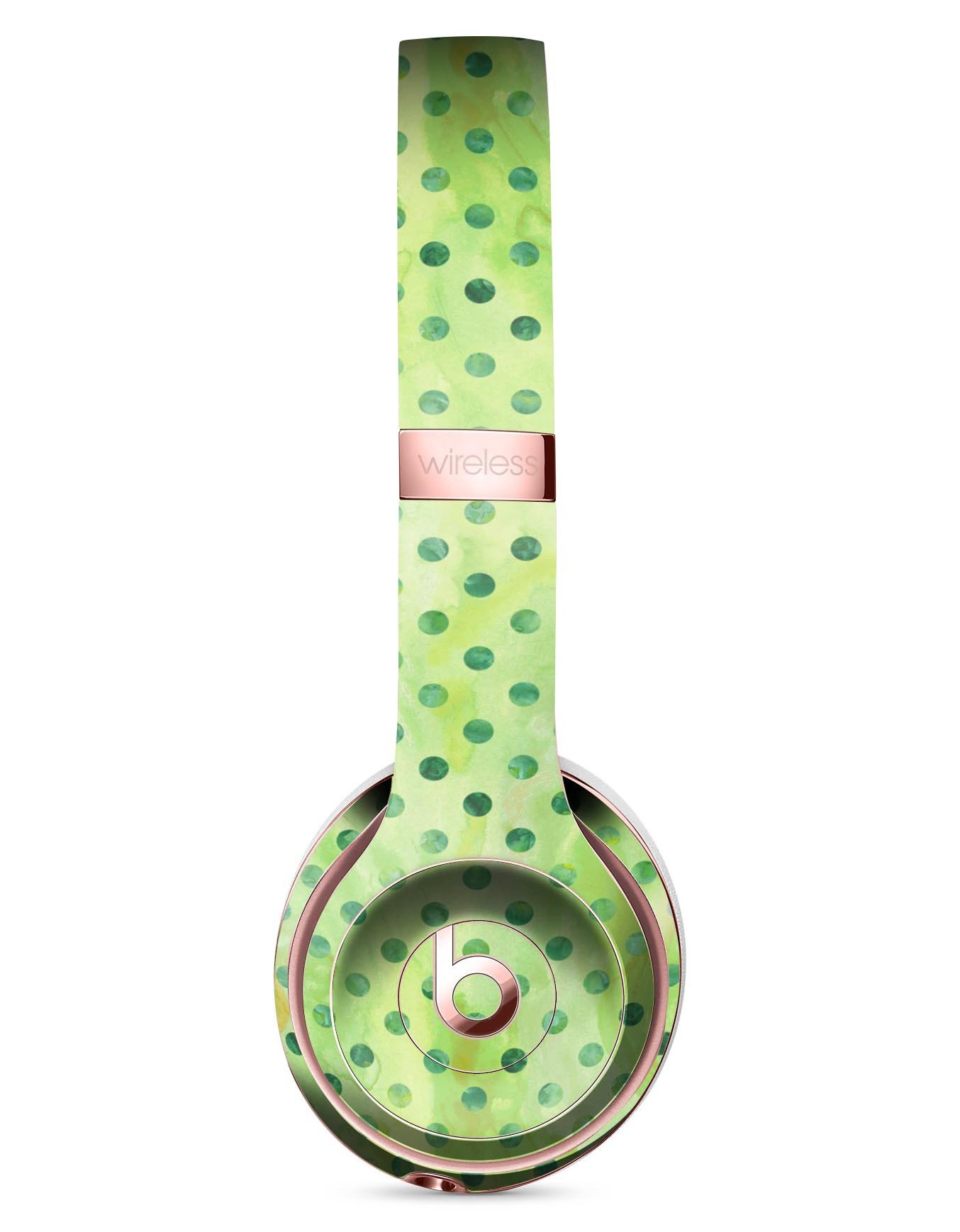 Little Green Watercolor Polka Dots Full-Body Skin Kit for Beats by Dre Solo 3 Wireless Headphones, showcasing vibrant colors and unique design.
