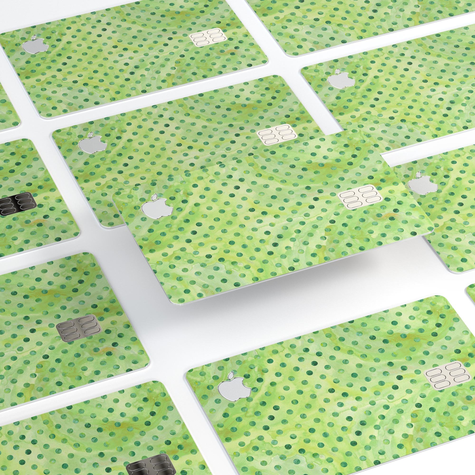 Little Green Watercolor Polka Dots skin for Apple Card, showcasing vibrant colors and a protective design.