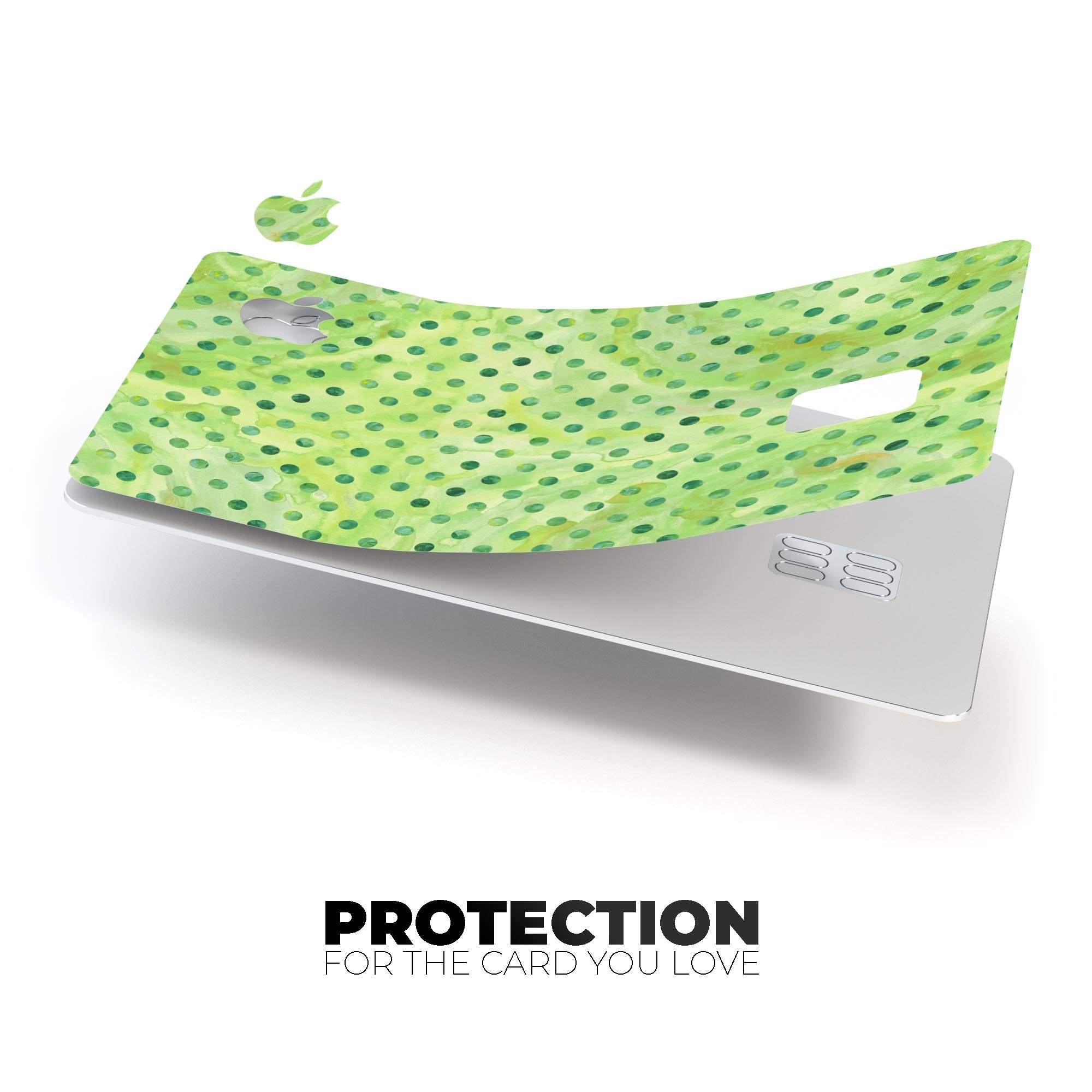 Little Green Watercolor Polka Dots skin for Apple Card, showcasing vibrant colors and a protective design.